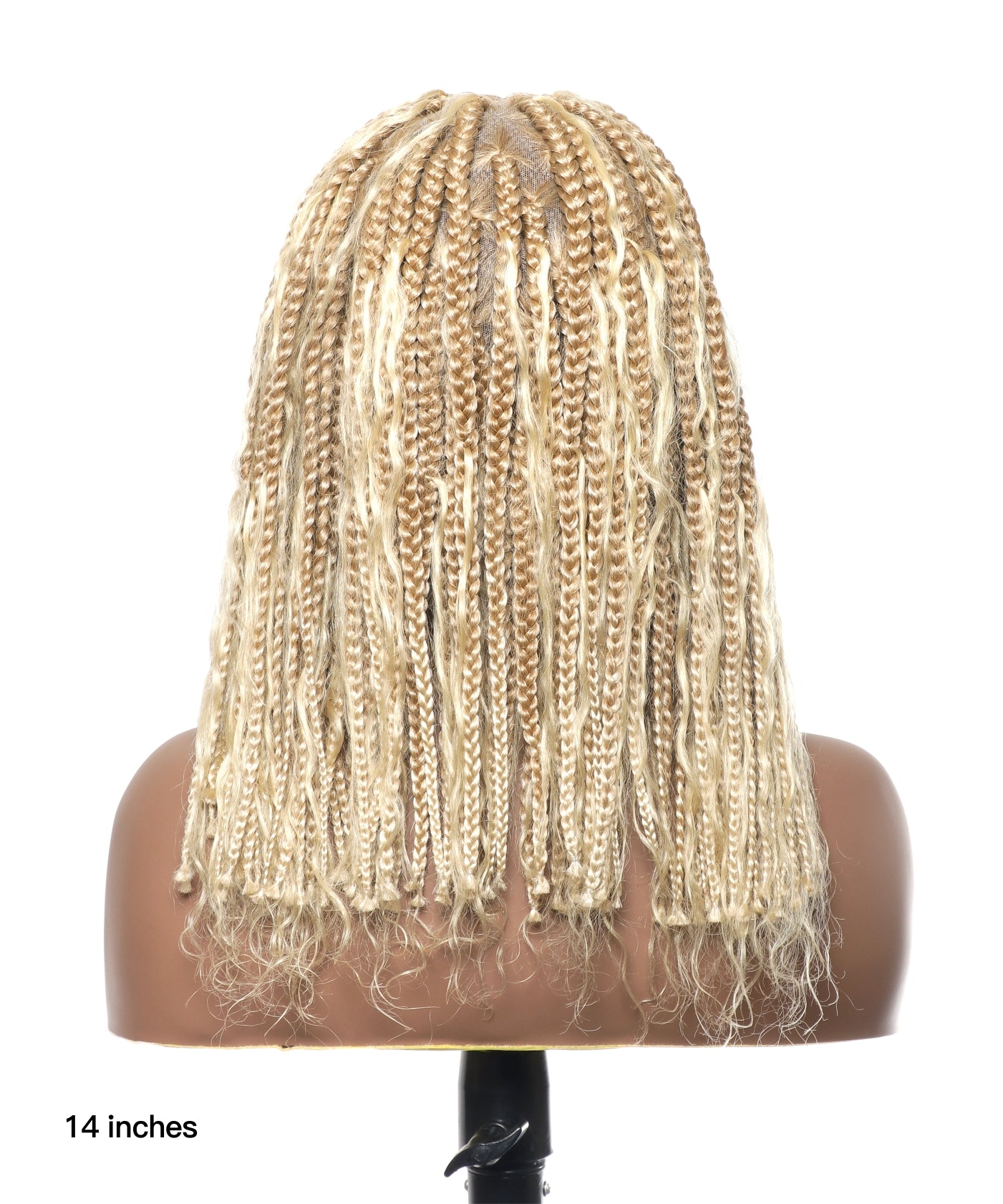 14" Human Hair Boho Curls High Density Triangle Base Knotless Boho Box Braided Wig 102 Strands