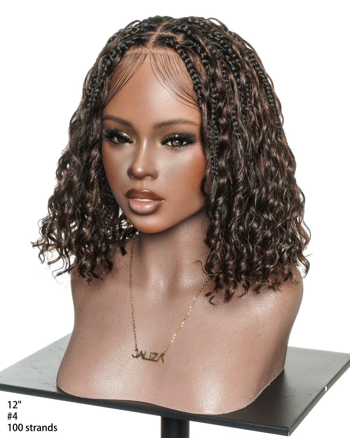 Kiki - 12" Pre Bleached HD Full Lace Bob Boho Box Braided Wig With Human Hair Boho Curls
