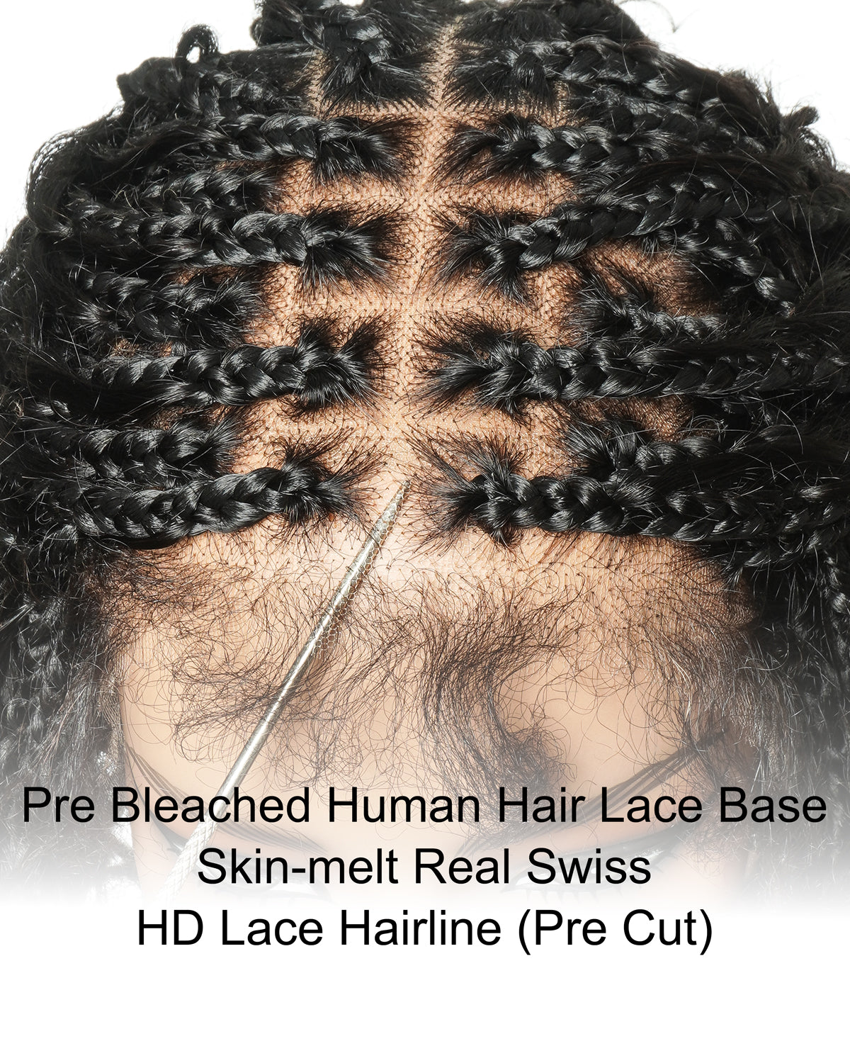 Pre-bleached human hair lace base with skin-melt real Swiss HD lace hairline.