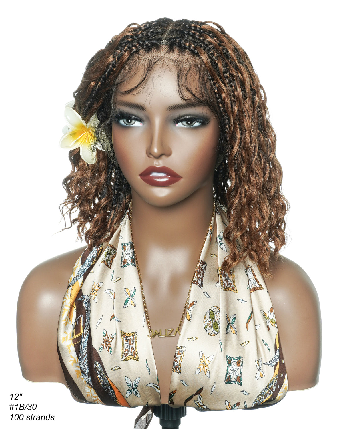Kiki Bob - 12" Pre Bleached HD Full Lace Bob Boho Box Braided Wig With Human Hair Boho Curls