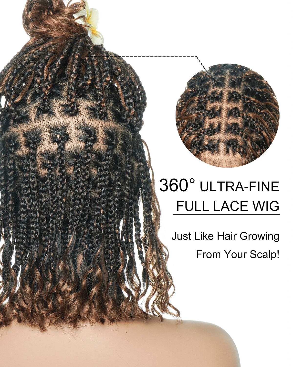 Kiki Bob - 12" Pre Bleached HD Full Lace Bob Boho Box Braided Wig With Human Hair Boho Curls