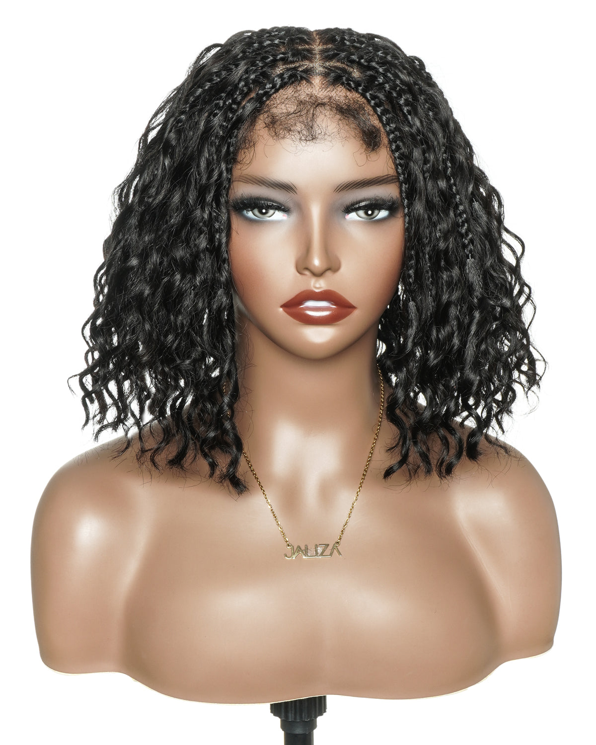 Kiki - 12" Pre Bleached HD Full Lace Bob Boho Box Braided Wig With Human Hair Boho Curls