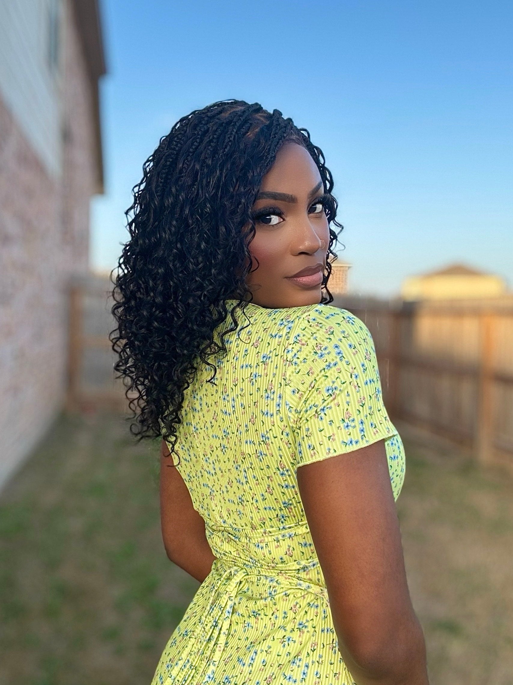 16" Human Hair Curls Short Boho Box Knotless Braids Wig Glueless HD Full Lace