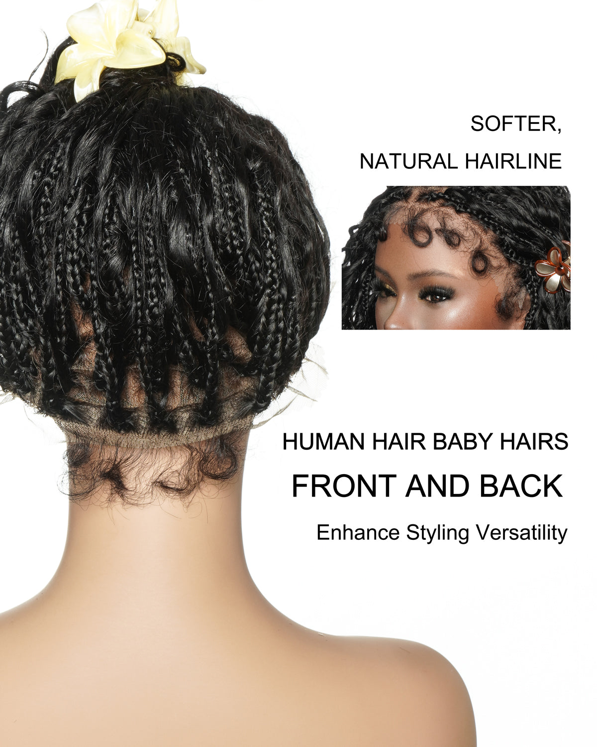 16" 100% Human Hair HD Full Lace Boho Box Braided Wig Pre Cut & Pre Bleached & Pre Plucked