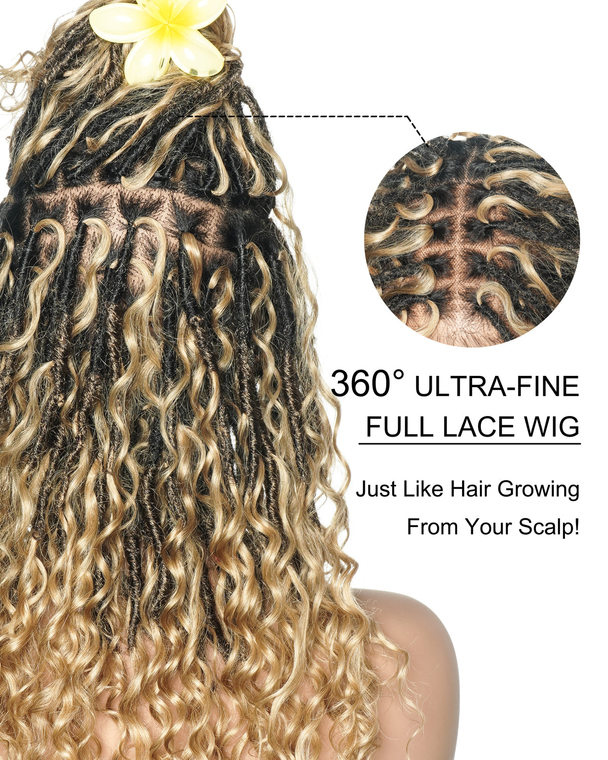 16" Pre Bleached HD Full Lace Boho Locs Wig With Human Hair Boho Curls
