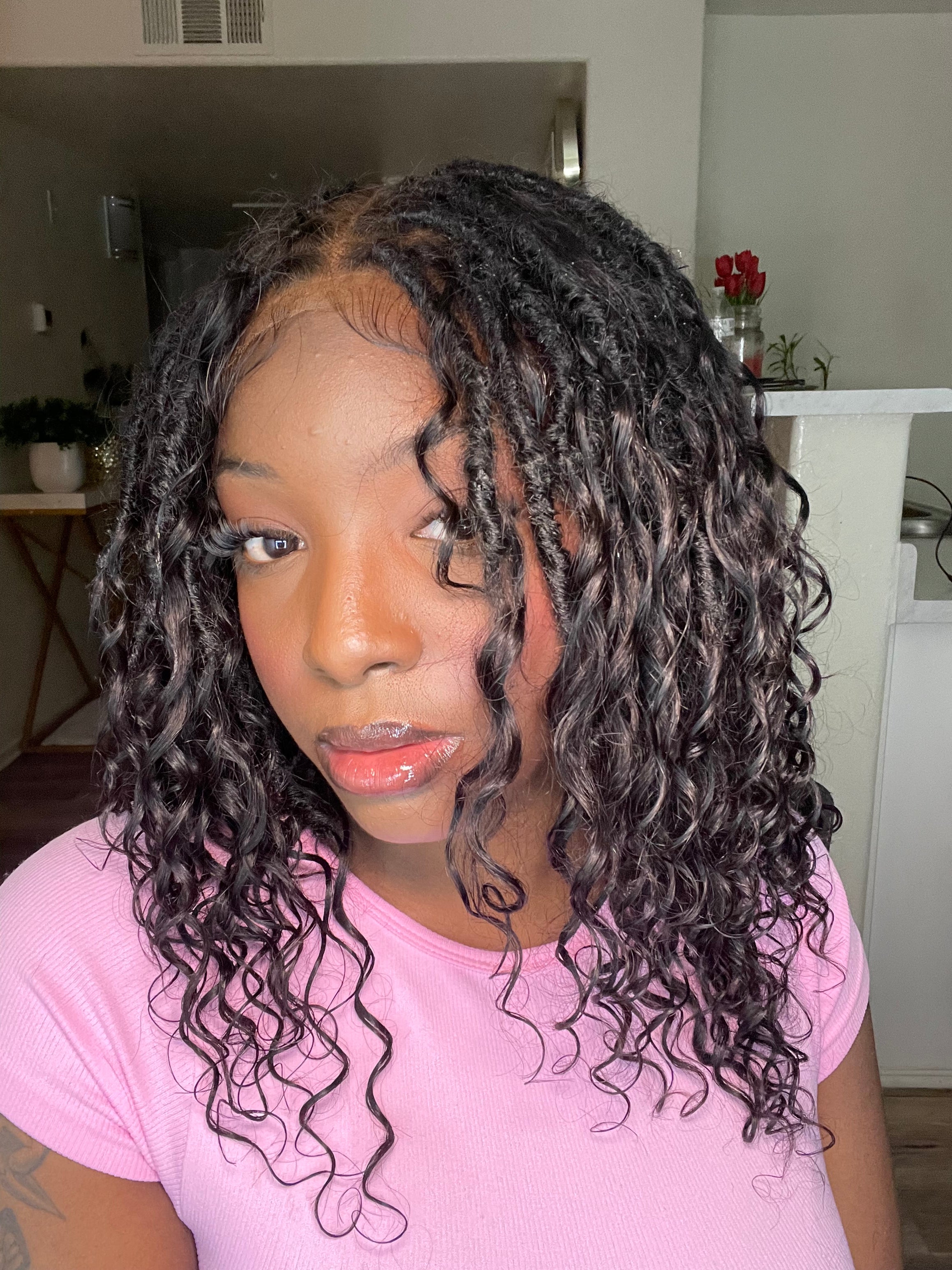 Lola - 16" Pre Bleached Swiss HD Full Lace Boho Locs Wig With Human Hair Boho Curls