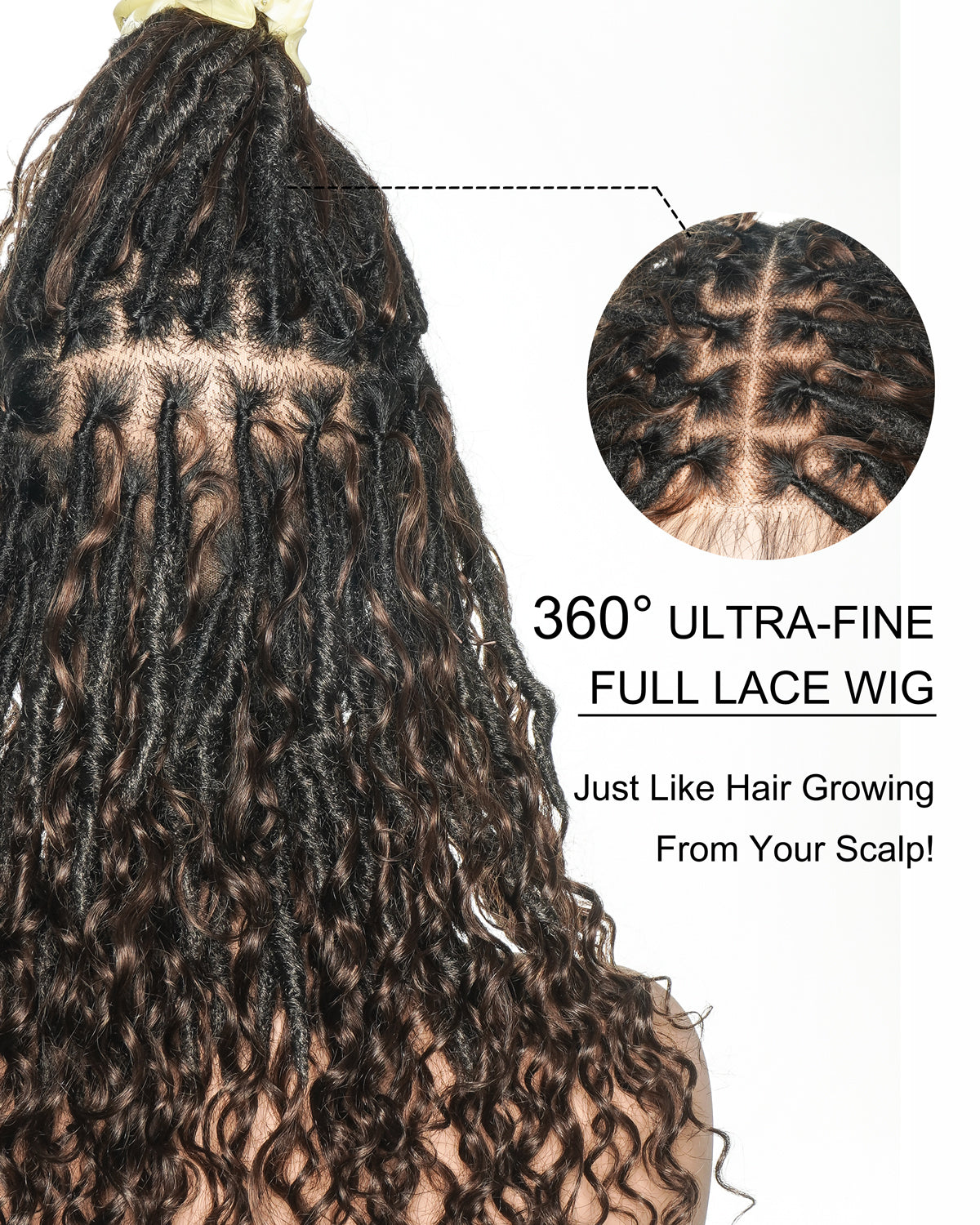 16" Pre Bleached HD Full Lace Boho Locs Wig With Human Hair Boho Curls