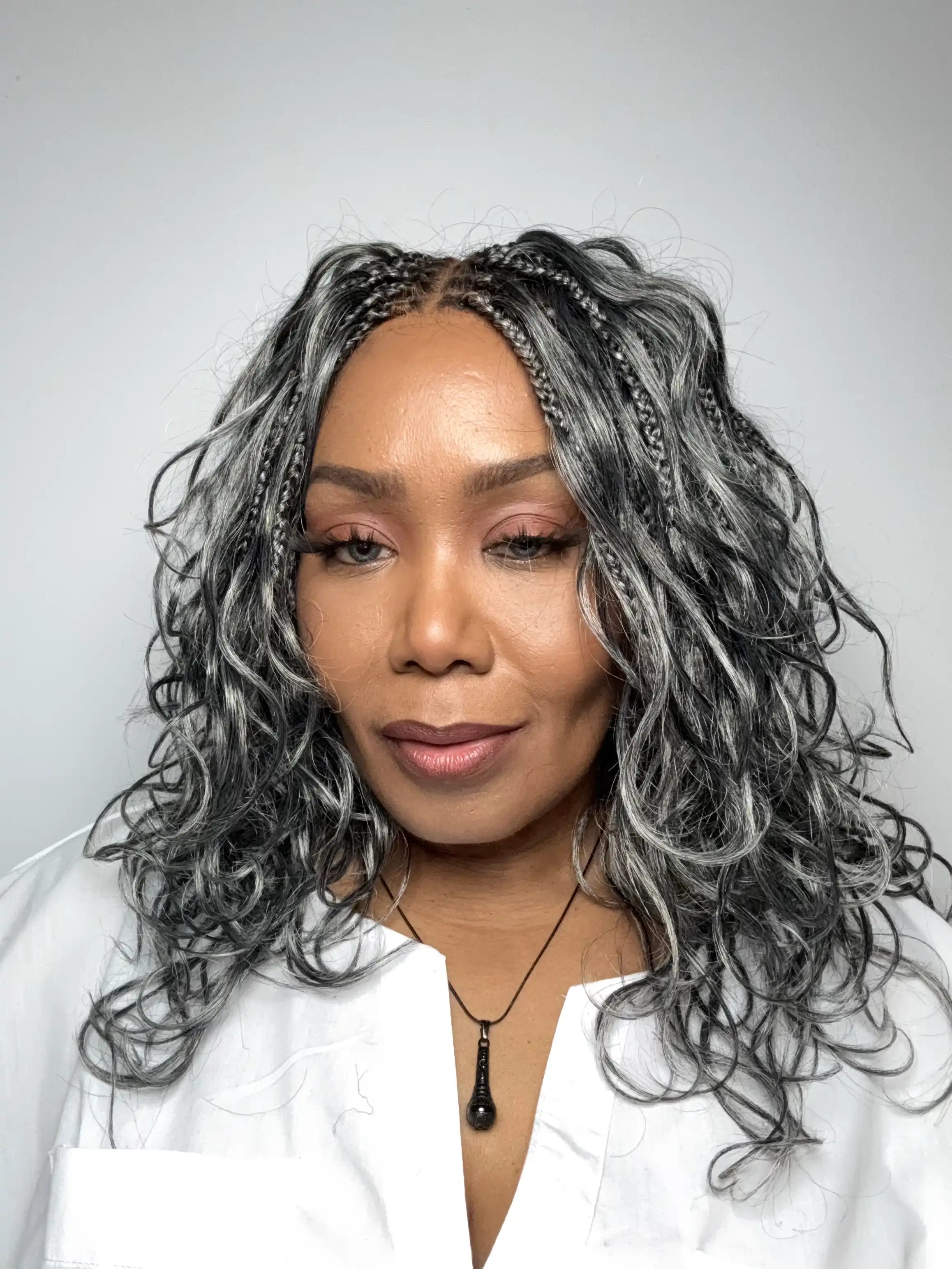 Michelle 18" - JALIZA Slip-On™ Salt & Pepper Body Wave Boho Box Braided Wig