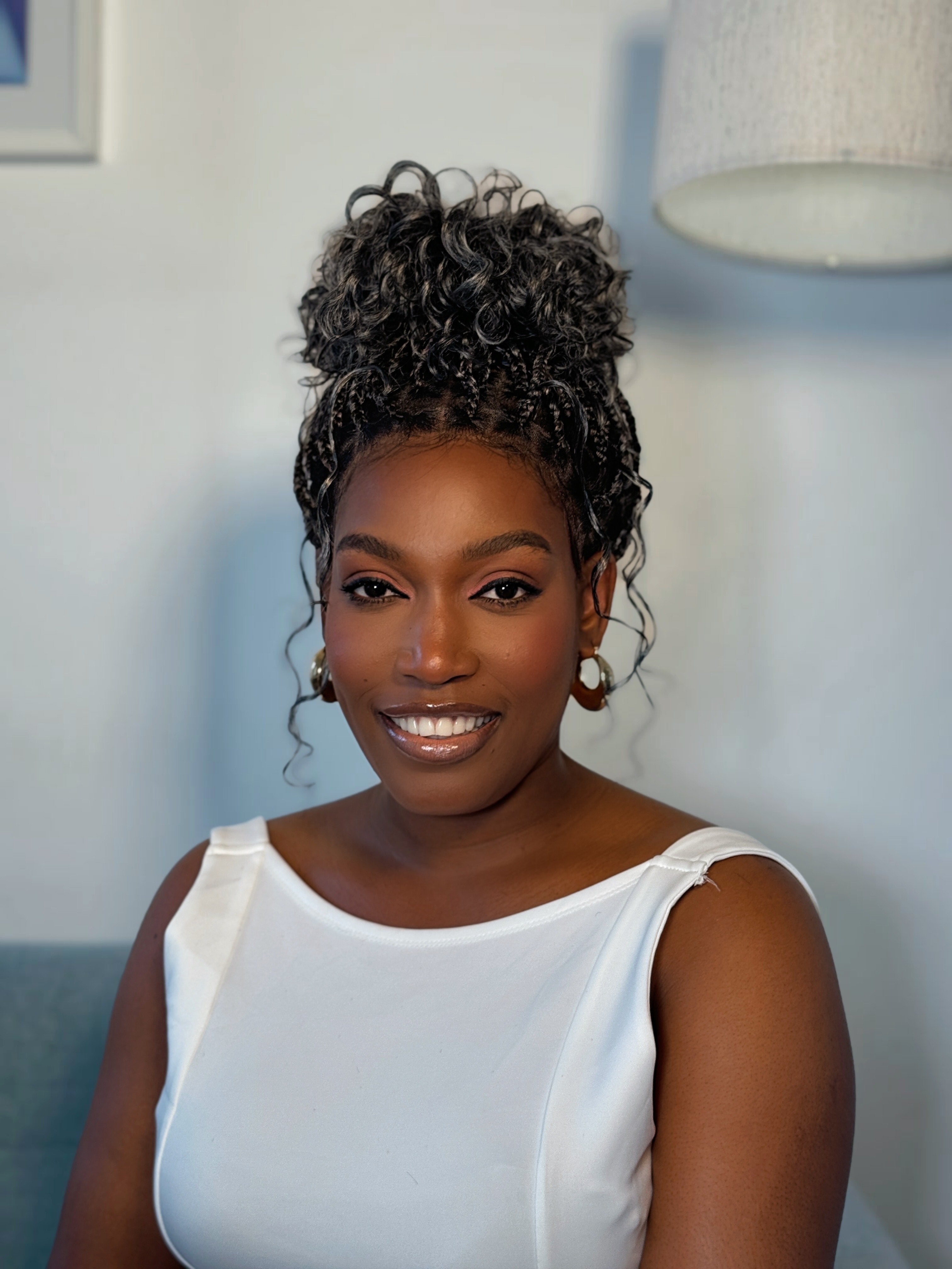 Salt & Pepper 16" HD Full Lace Boho Braided Wig with Human Hair & Synthetic Blend Curls