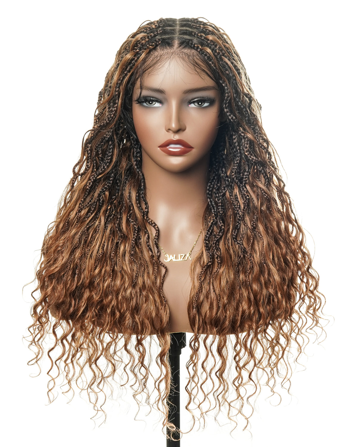 24 Inches Wavy Box Braids with Human Hair Cascading Boho Waves Boho Box Braided Wig