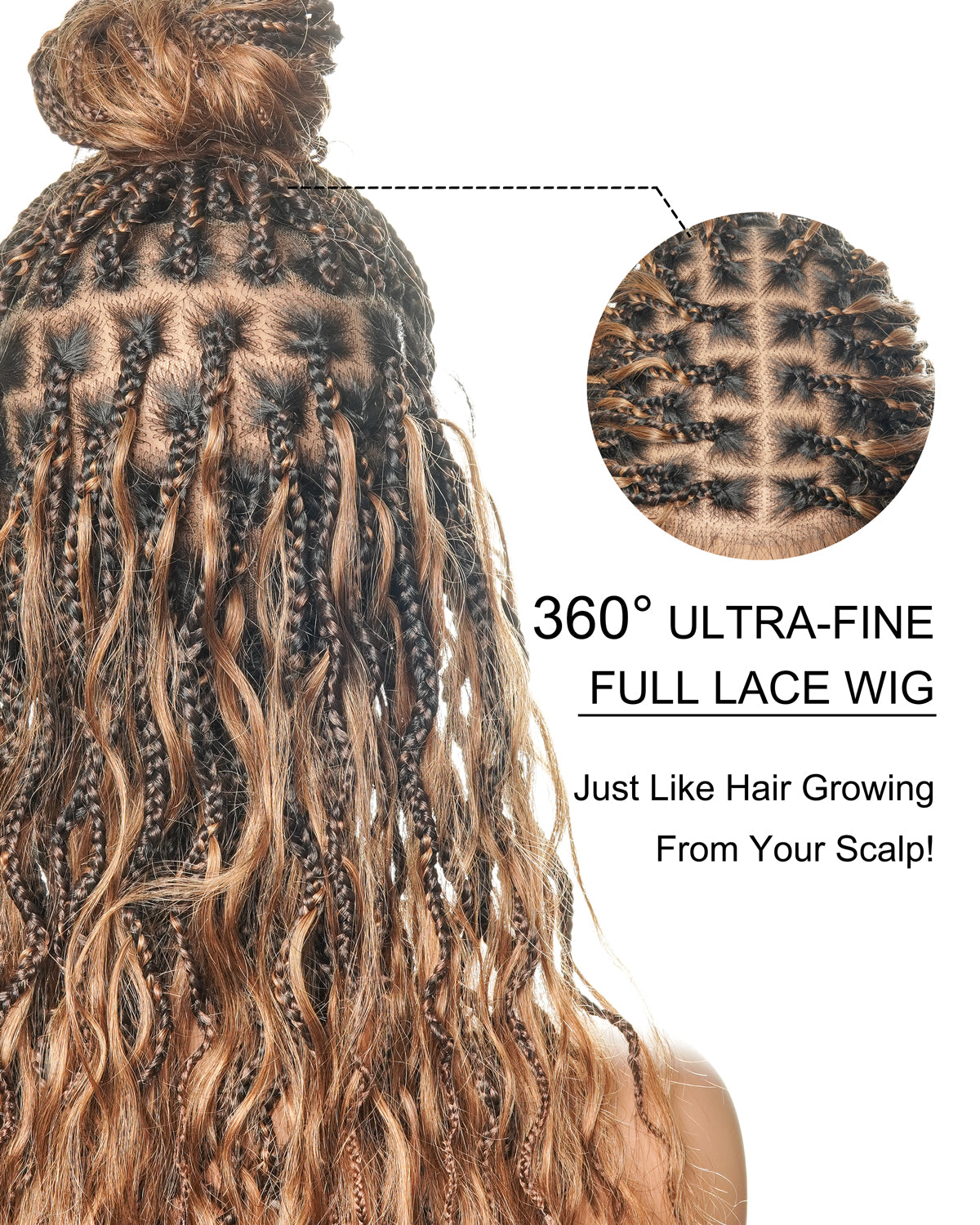 24 Inches Wavy Box Braids with Human Hair Cascading Boho Waves Boho Box Braided Wig