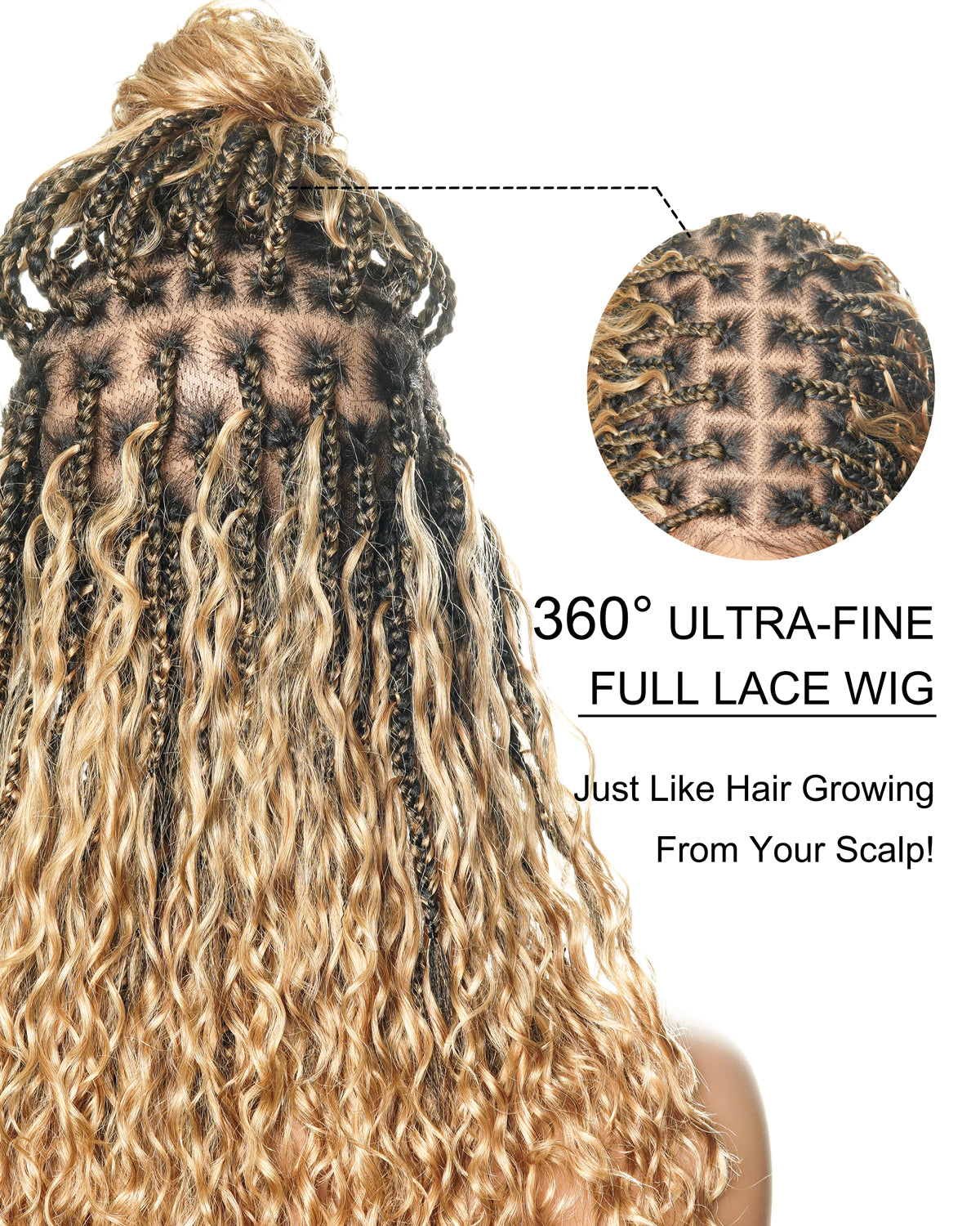 Kiki - 16" Pre Bleached Swiss HD Lace Human Hair Curls Full Lace Knotless Boho Box Braided Wig