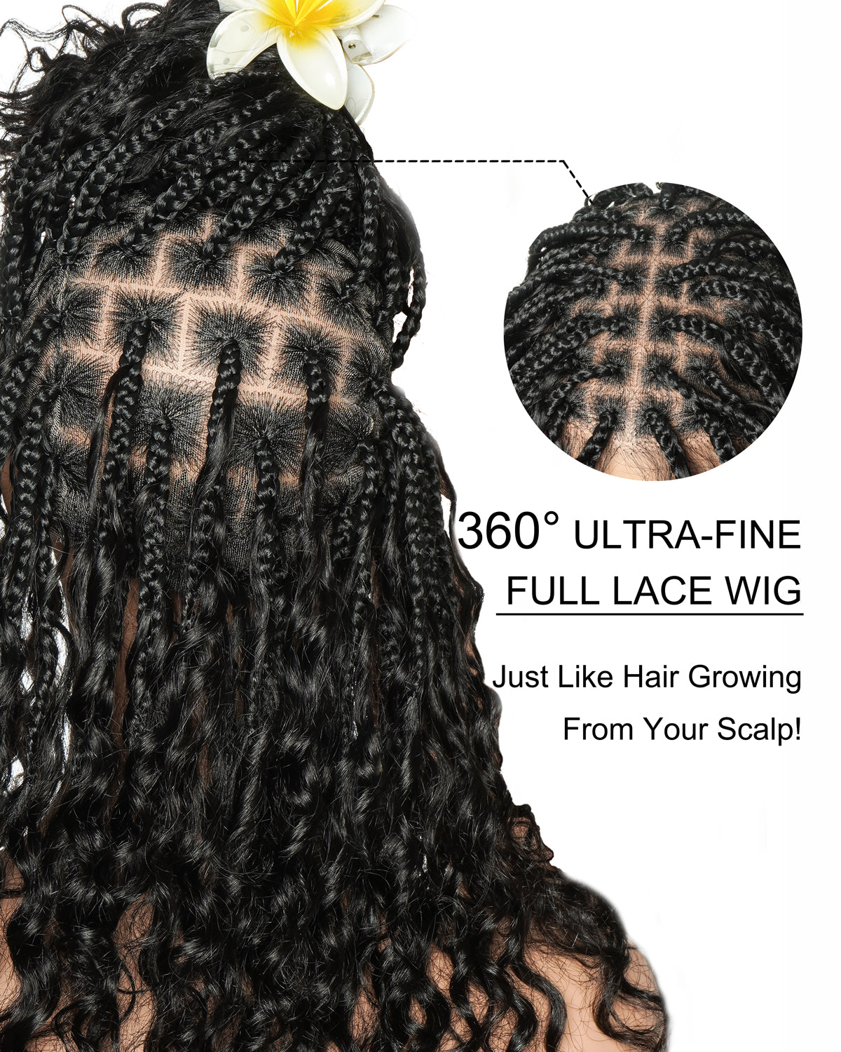 Glueless 16" Pre Cut HD Full Elastic Lace Lightweight Ready-To-Go Boho Box Braided Wig with Human Hair Boho Curls