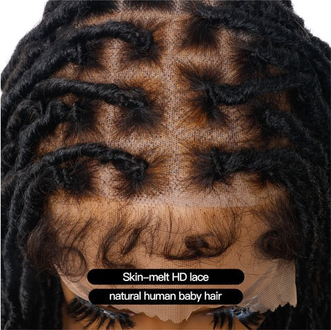 Pre Bleached Human Hair Lace Locs Braided Wig 30" 65 Strands - Human Baby Hair