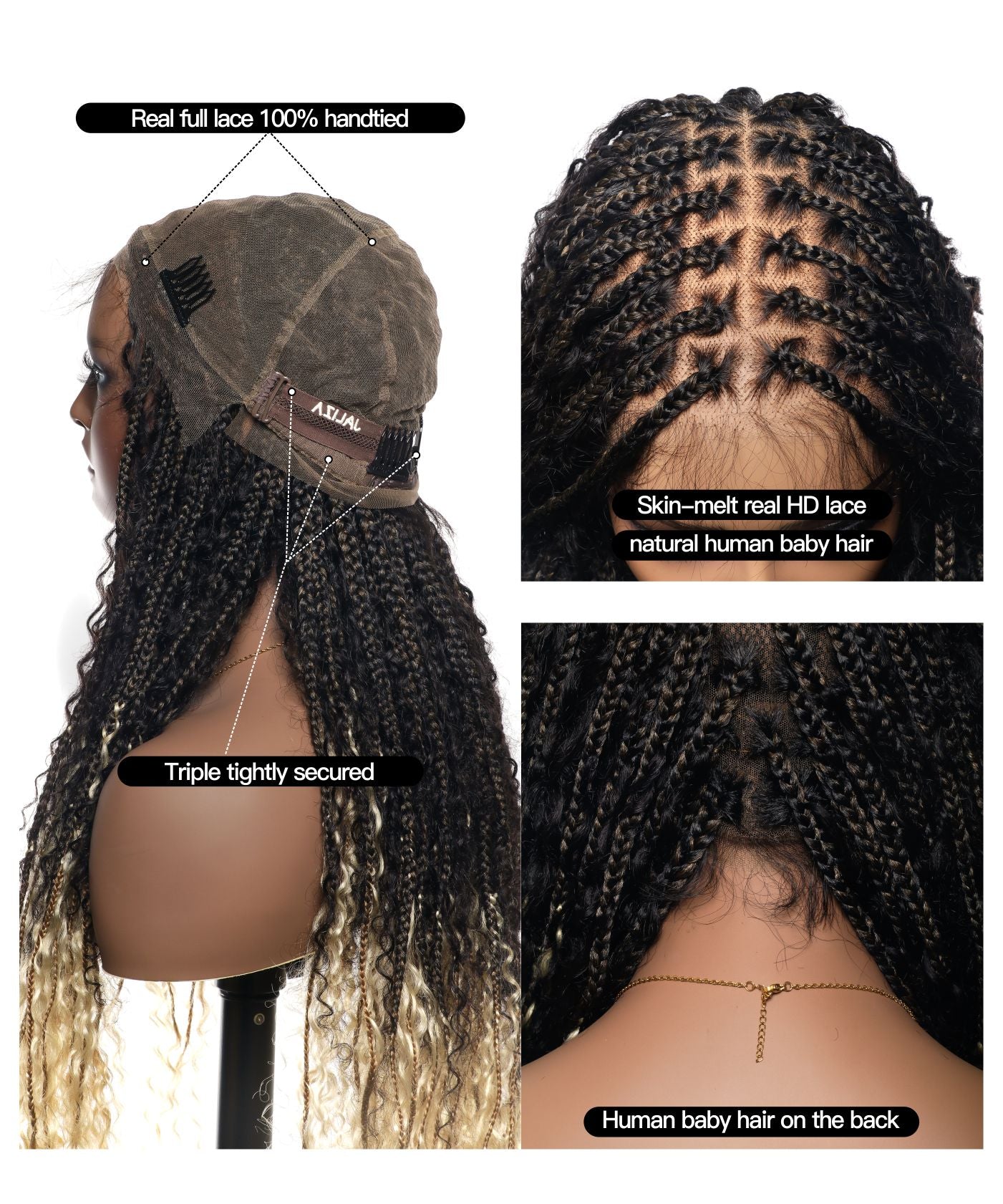 Diane's 36" Pre bleached Human Hair Lace Ombre Boho Box Braided Wig (Extra Full)
