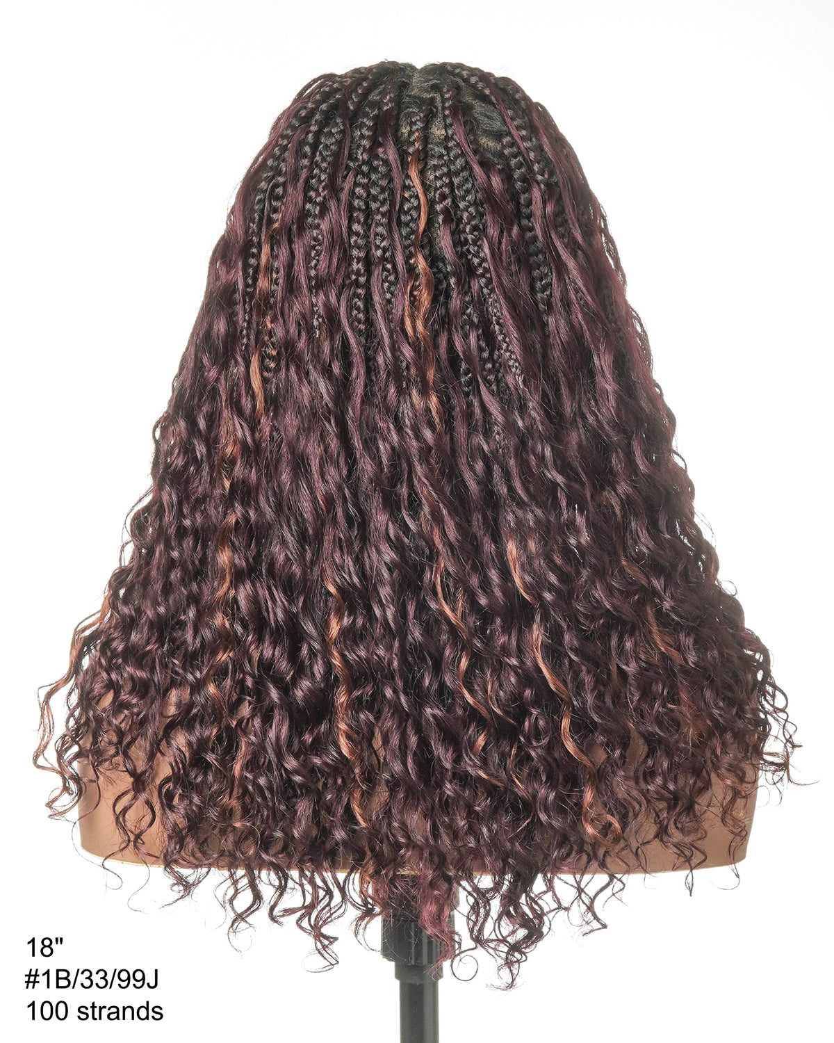 Dark Burgundy 99J Pre Bleached HD Full Lace Human Hair Boho Curls Boho Box Braided Wig 100 Strands