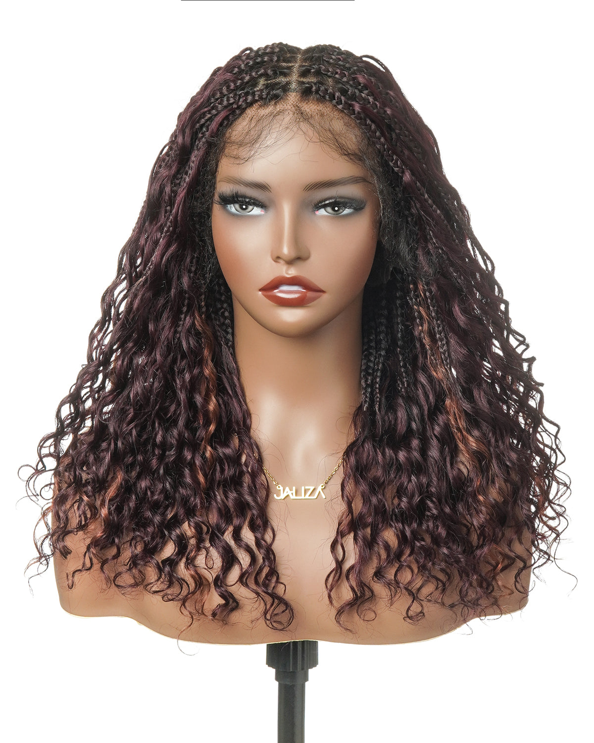 Dark Burgundy 99J Pre Bleached HD Full Lace Human Hair Boho Curls Boho Box Braided Wig 100 Strands