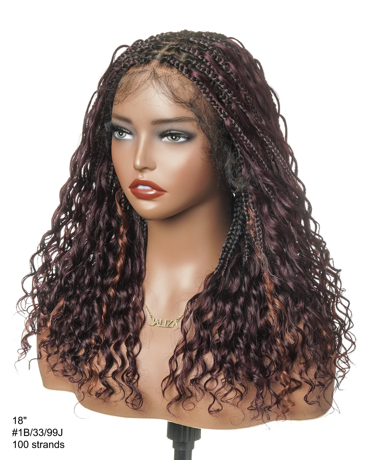 Dark Burgundy 99J Pre Bleached HD Full Lace Human Hair Boho Curls Boho Box Braided Wig 100 Strands