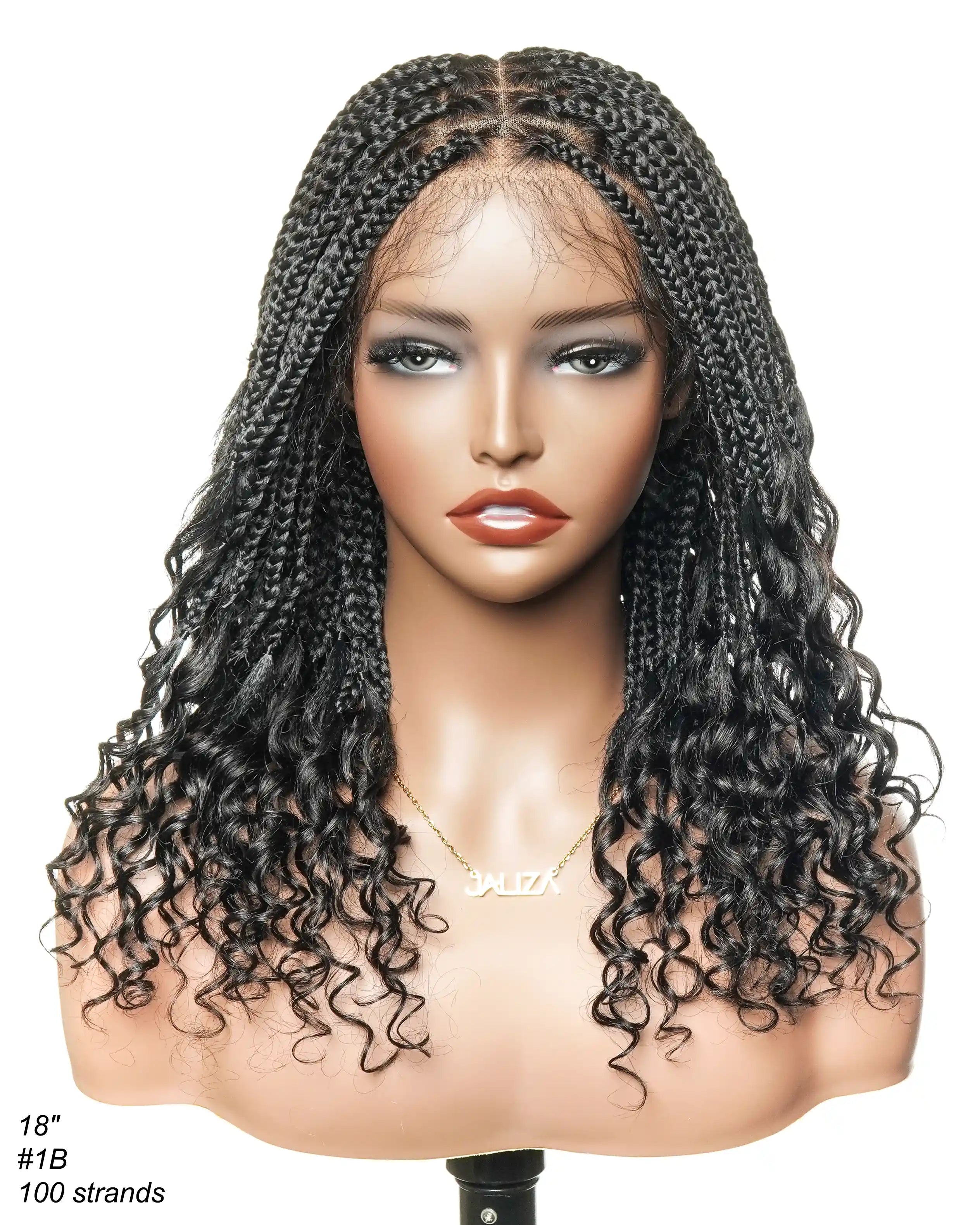 Nina - Short Pre Bleached Swiss HD Full Lace Knotless Box Braided Wig With Human Hair Curly Ends