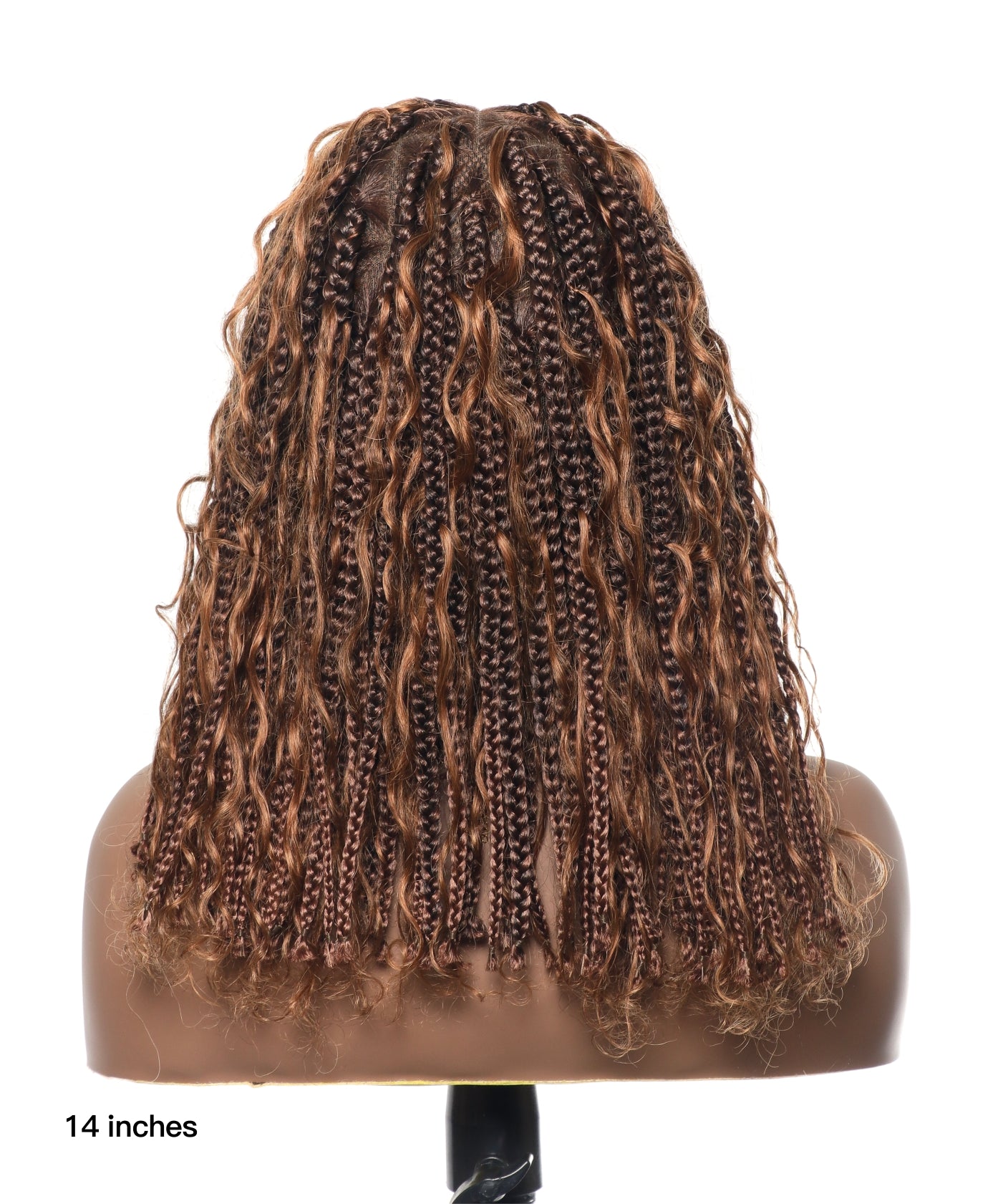 14" Human Hair Boho Curls High Density Triangle Base Knotless Boho Box Braided Wig 102 Strands