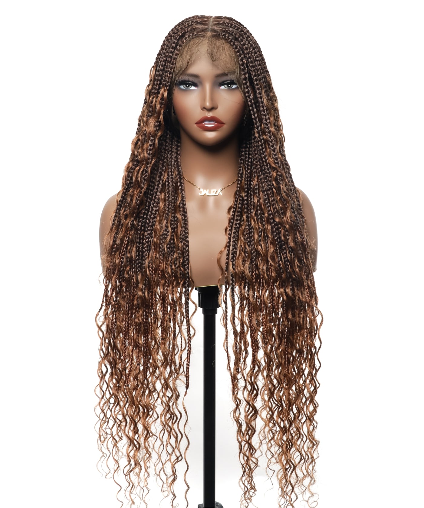JALIZA 36 inch Honey blond 1B/27 Boho Box Braids Full Lace Transparent Lace Braided Wig Middle Part (Mannequin - Front View)