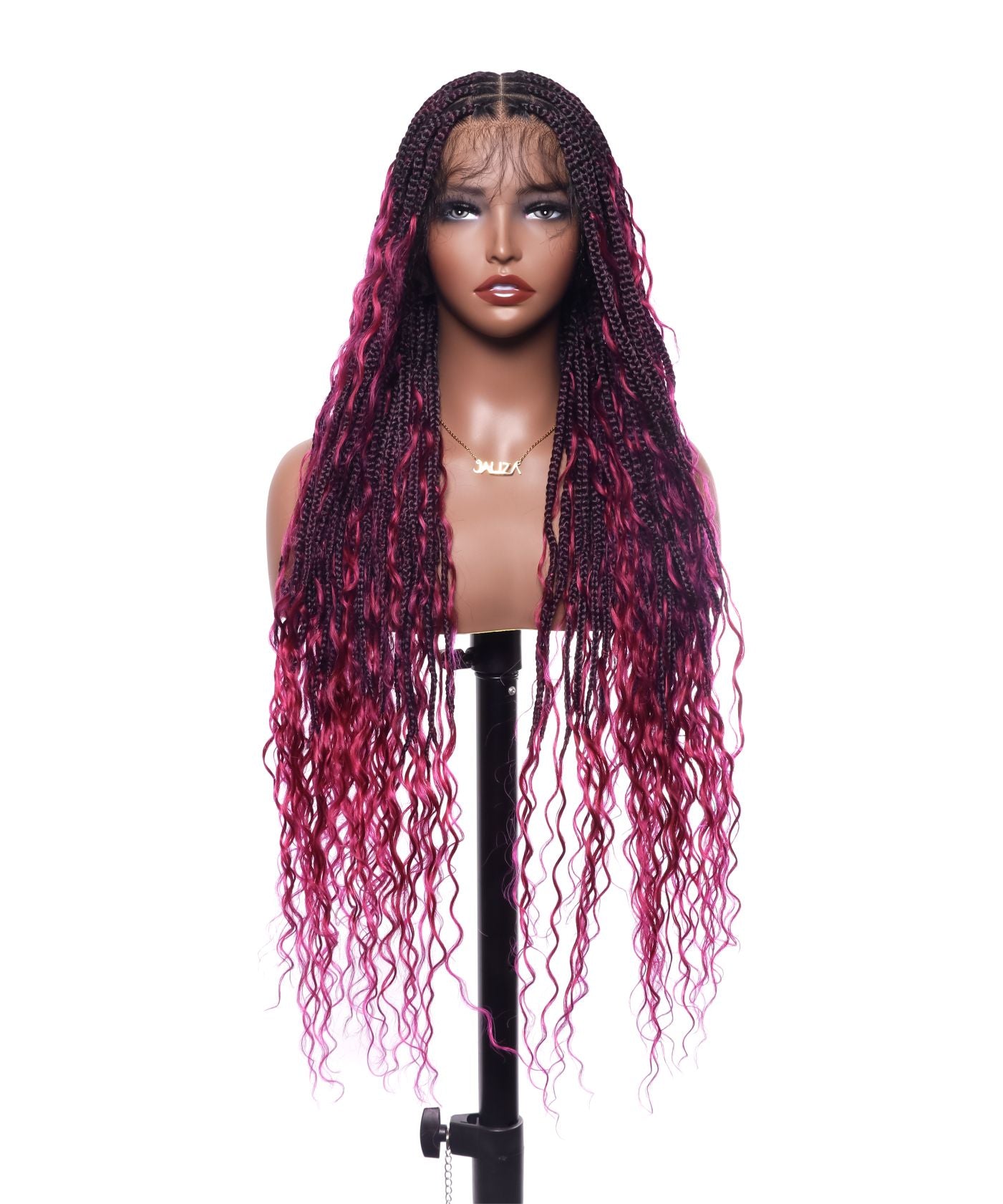 Large Head Size Exclusive - HD Full Lace Human Hair Boho Curls 36" Knotless Boho Box Braided Wig