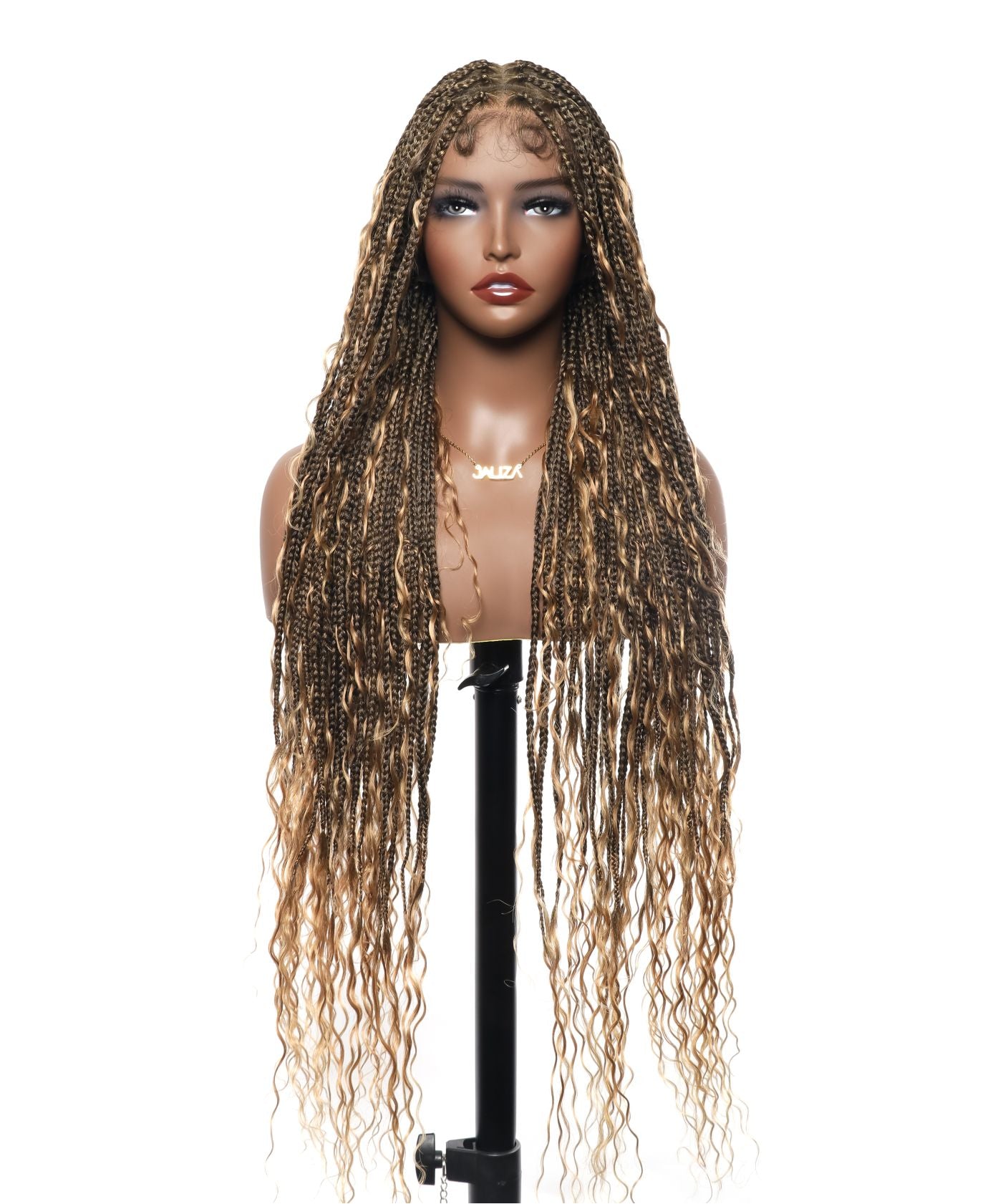 HD Full Lace Human Hair Boho Curls 36" Knotless Boho Box Braided Wig