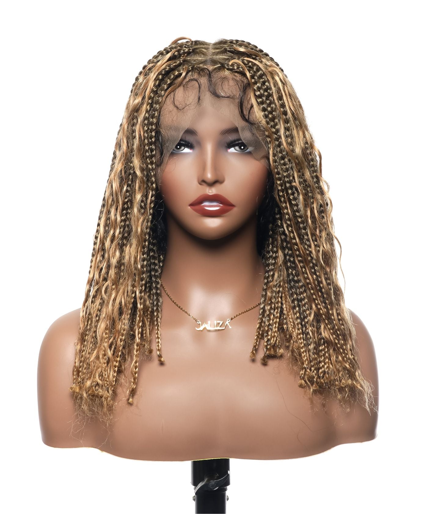 14" Human Hair Boho Curls High Density Triangle Base Knotless Boho Box Braided Wig 102 Strands