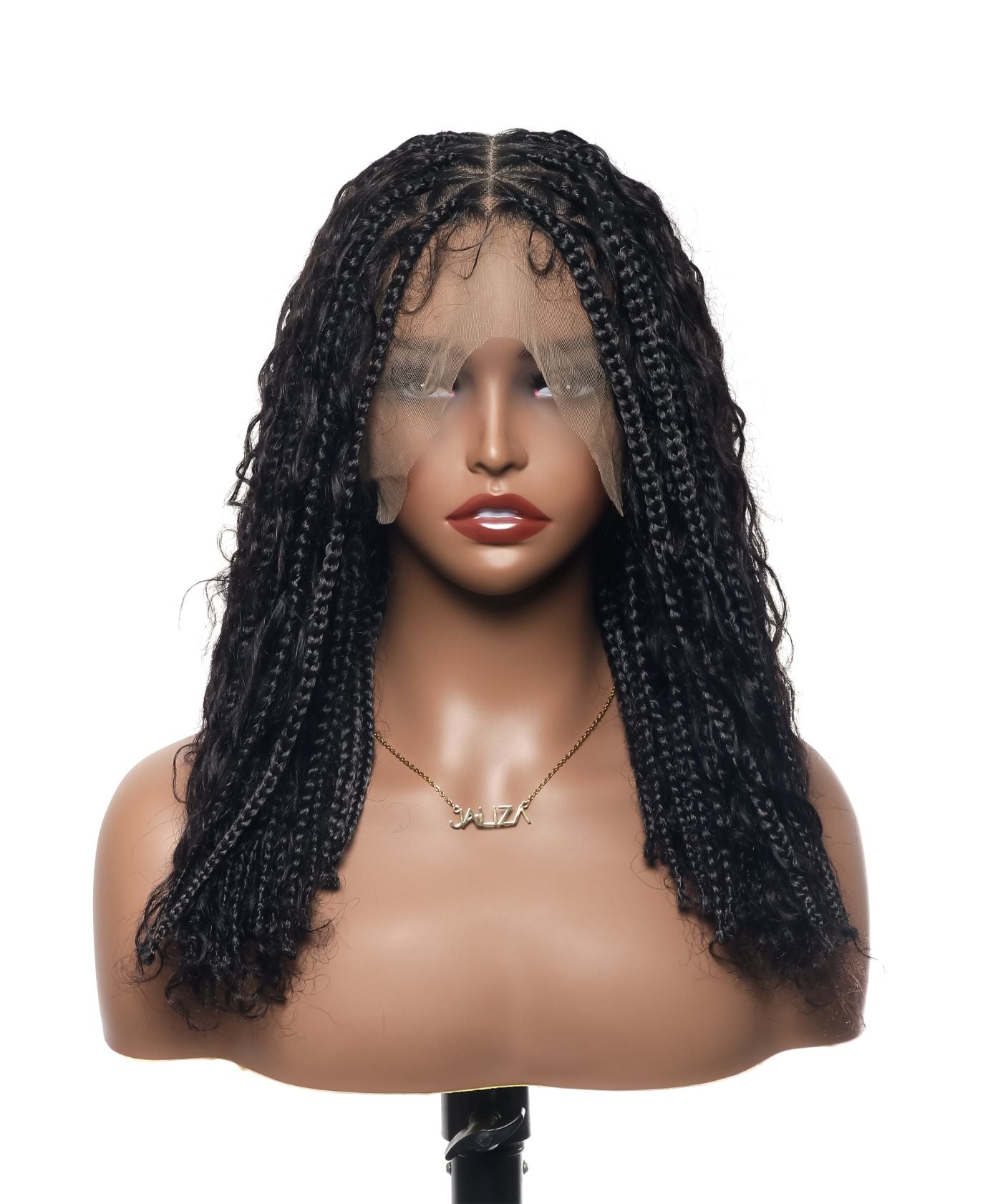 14" Human Hair Boho Curls High Density Triangle Base Knotless Boho Box Braided Wig 102 Strands