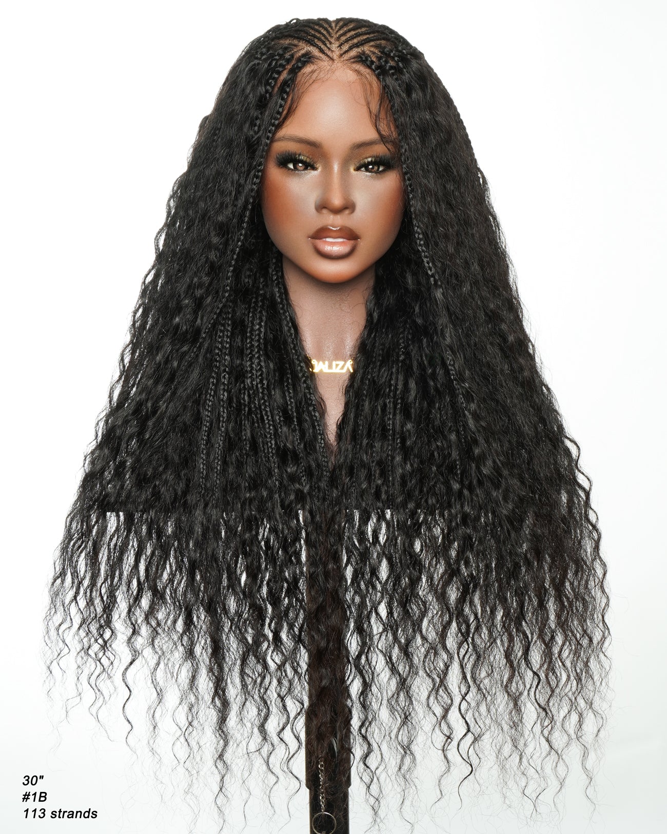 Avery - Fulani 2 Steps Pre Bleached Full lace Cornrow Human Hair Curls Boho Box Braided Wig