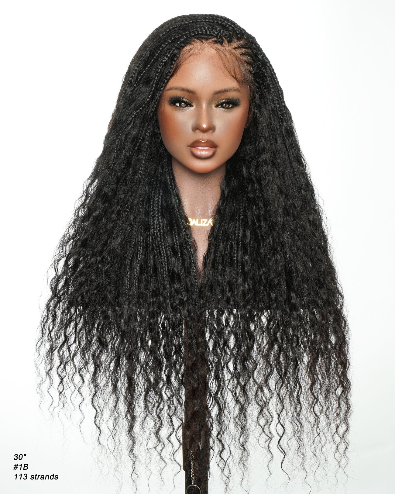 Avery - Fulani 2 Steps Pre Bleached Full lace Cornrow Human Hair Curls Boho Box Braided Wig
