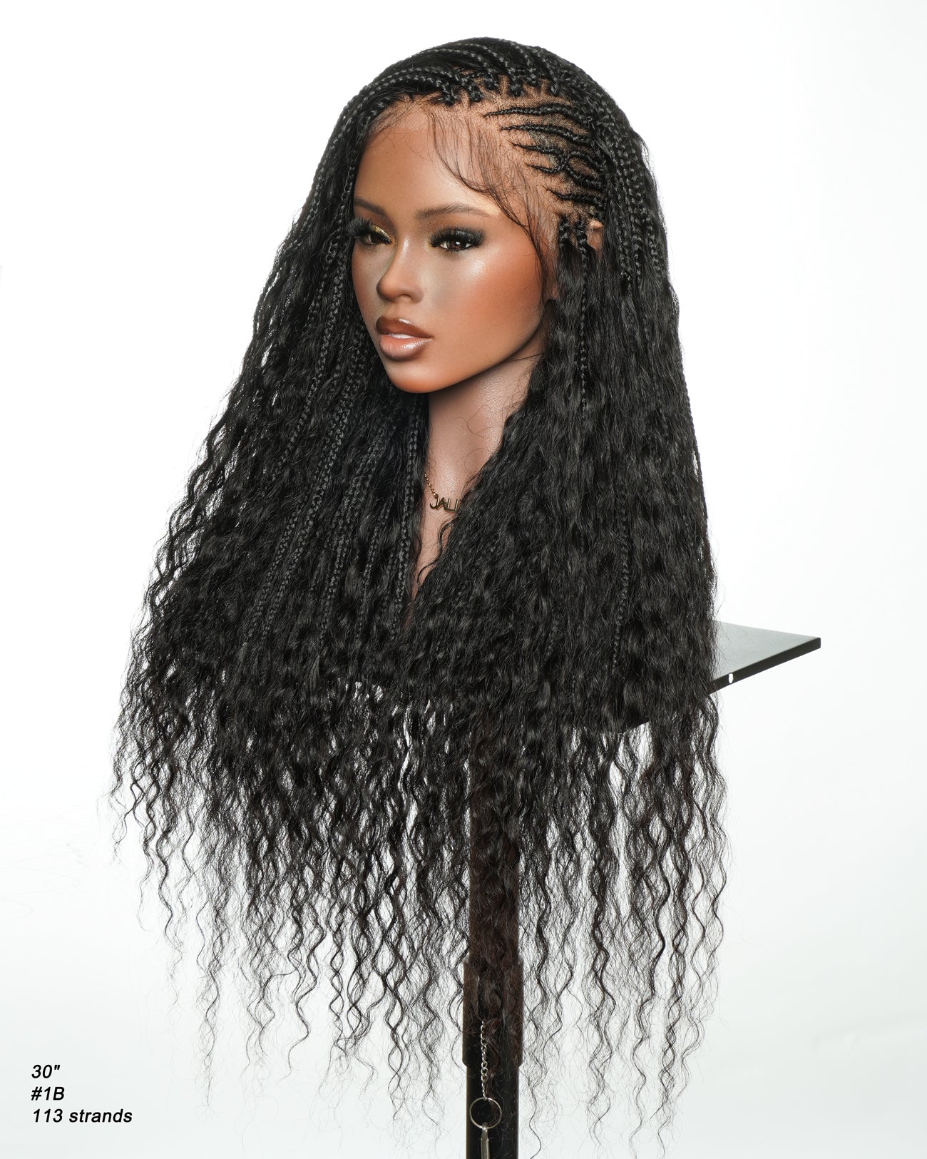 Avery - Fulani 2 Steps Pre Bleached Full lace Cornrow Human Hair Curls Boho Box Braided Wig