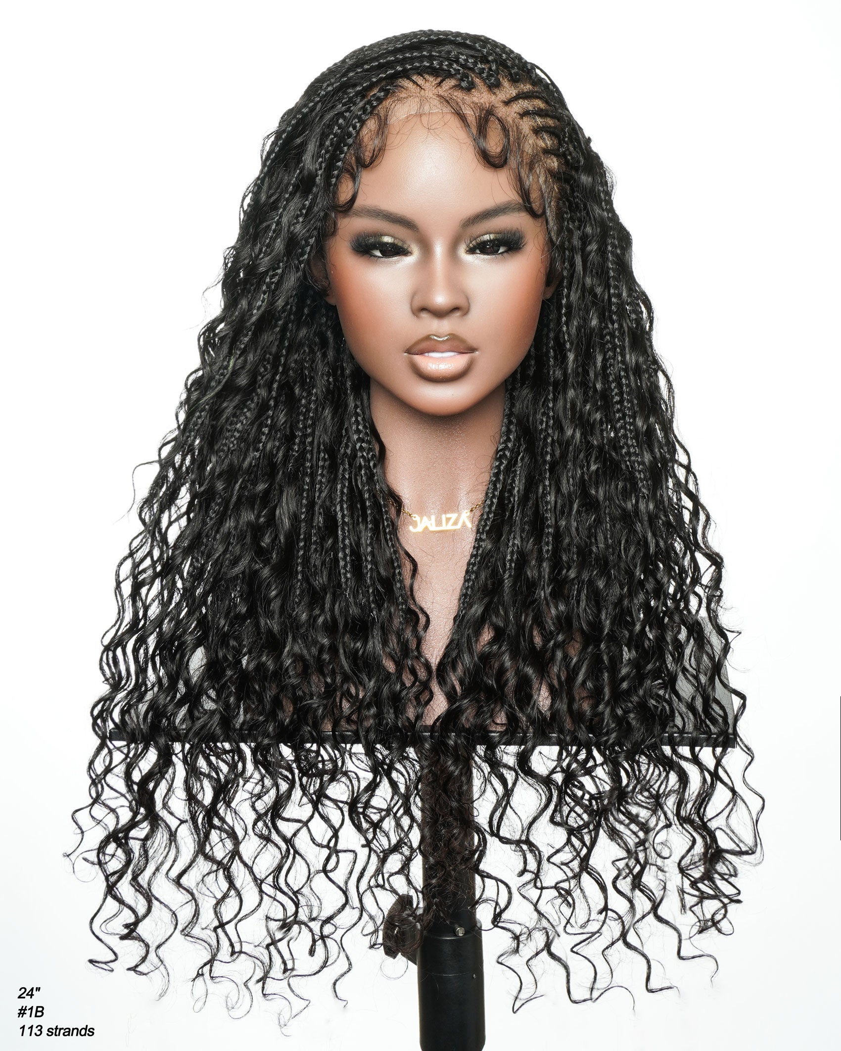 Avery Fulani Human Hair Glueless Swiss HD Lace Cornrow Frontal Boho Box Braided Wig Deep Wave 24 Inches