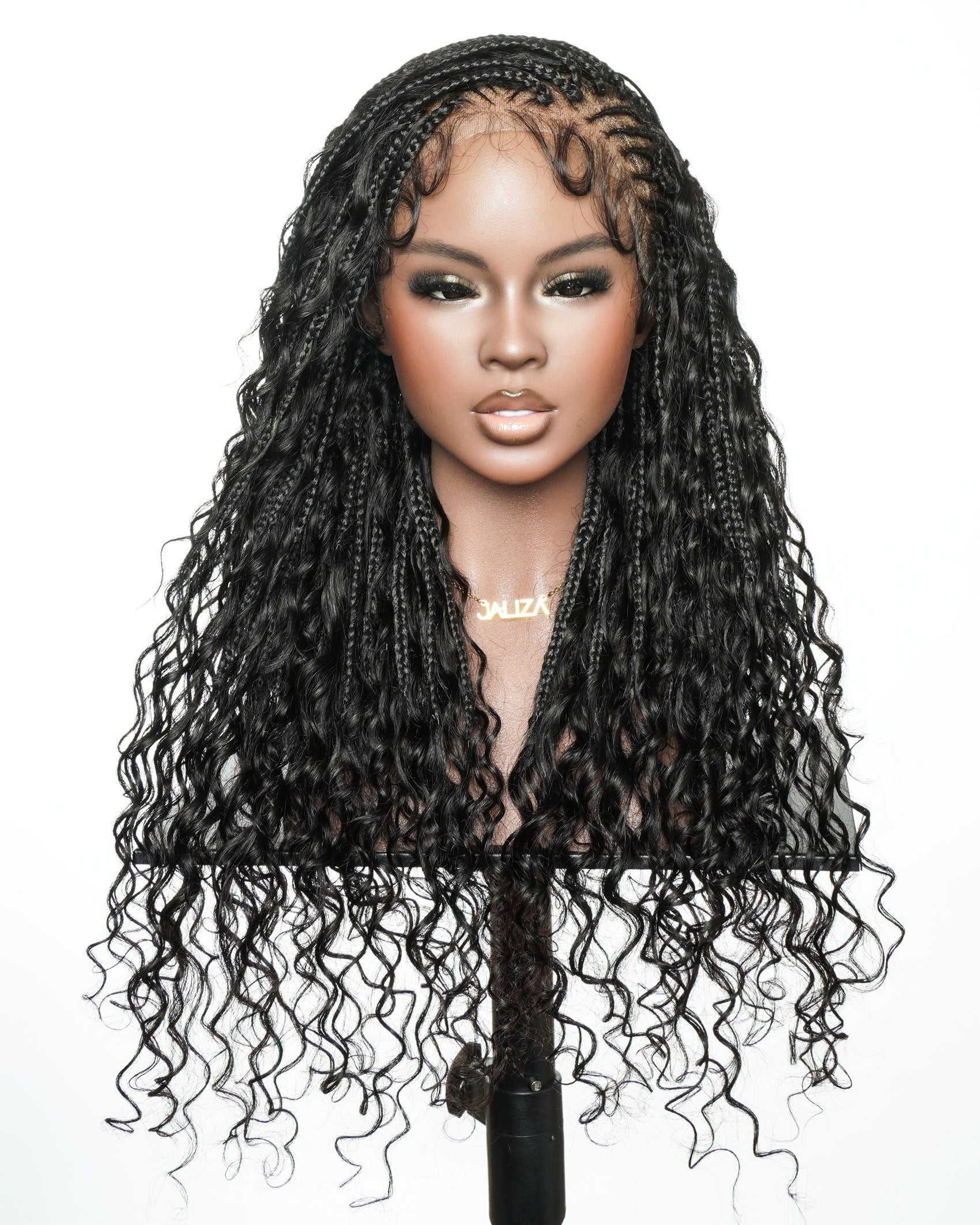 Avery Fulani Human Hair Glueless Swiss HD Lace Cornrow Frontal Boho Box Braided Wig Deep Wave 24 Inches