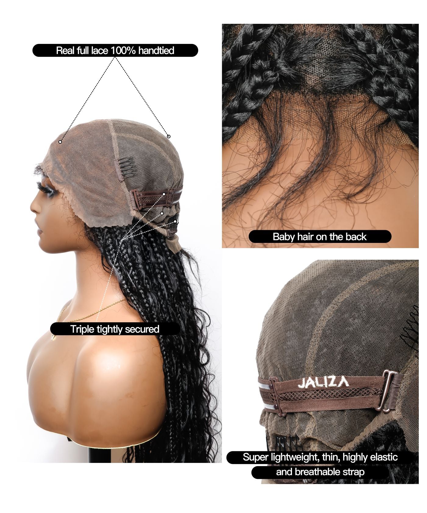 Pre Bleached Human Hair Lace Tangleless 56" HD Lace Knotless Box Boho Braided Wig 100 Strands - Human Hair Roots & Boho Curls & Baby Hair