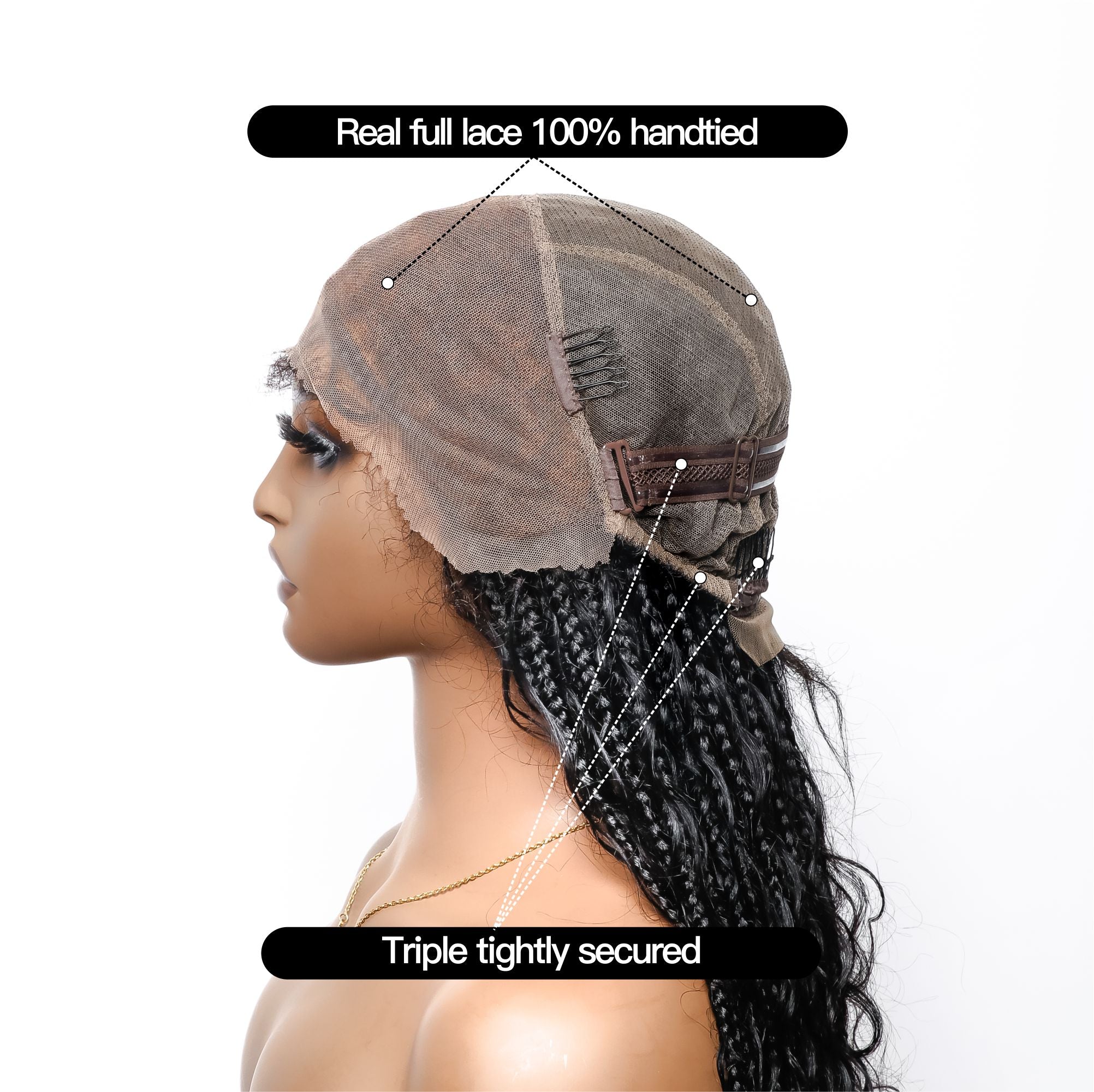 Pre Bleached Human Hair Lace Tangleless HD Lace Knotless Boho Box Braided Wig 88 Strands