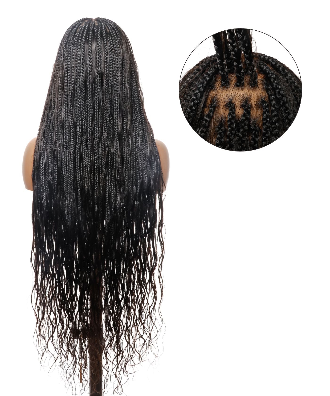 Human Hair Loose Body 42" Full Lace Knotless Boho Box Braided Wig 121 Strands (US Warehouse)