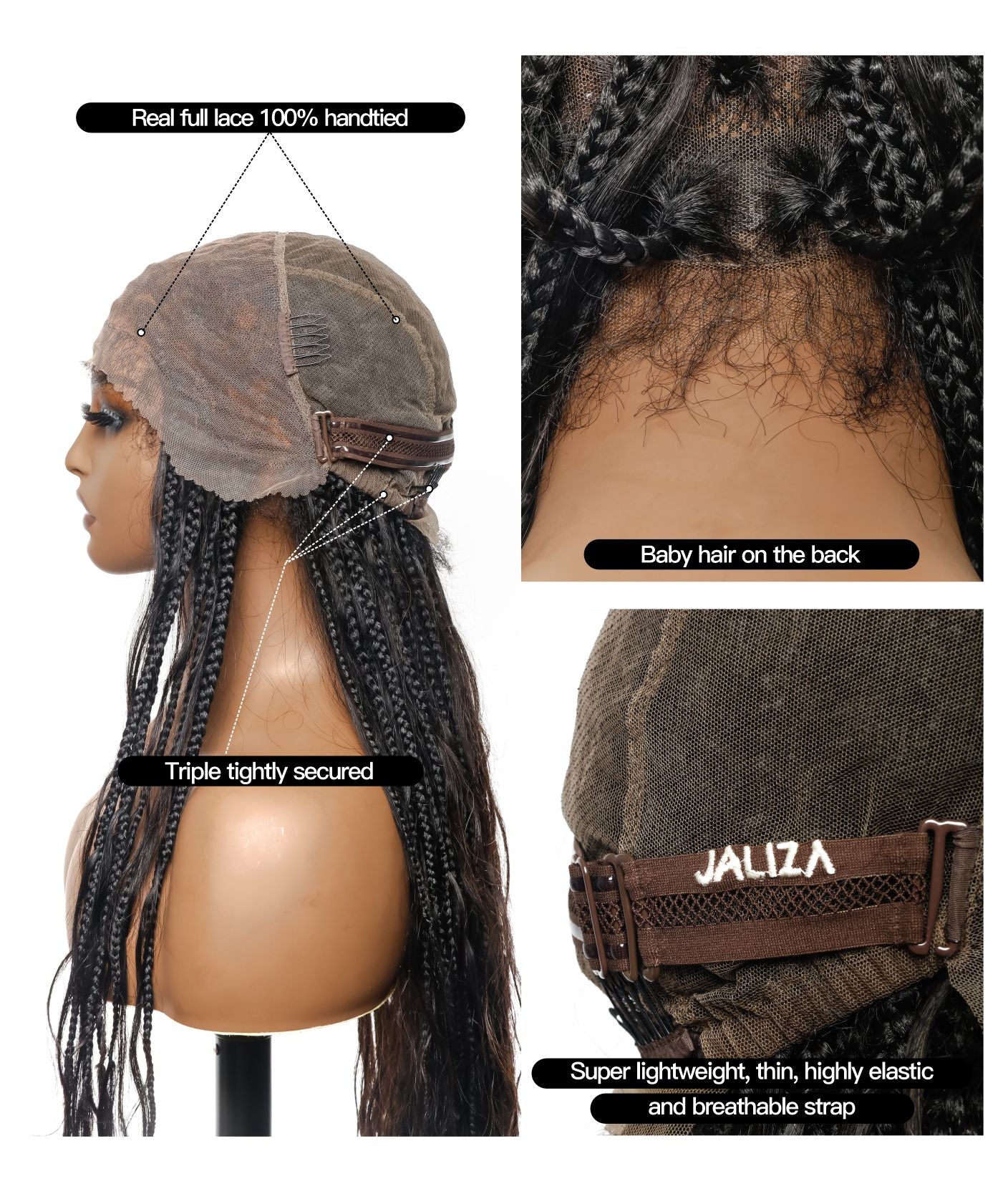 Human Hair Loose Body 42" Full Lace Knotless Boho Box Braided Wig 121 Strands (US Warehouse)