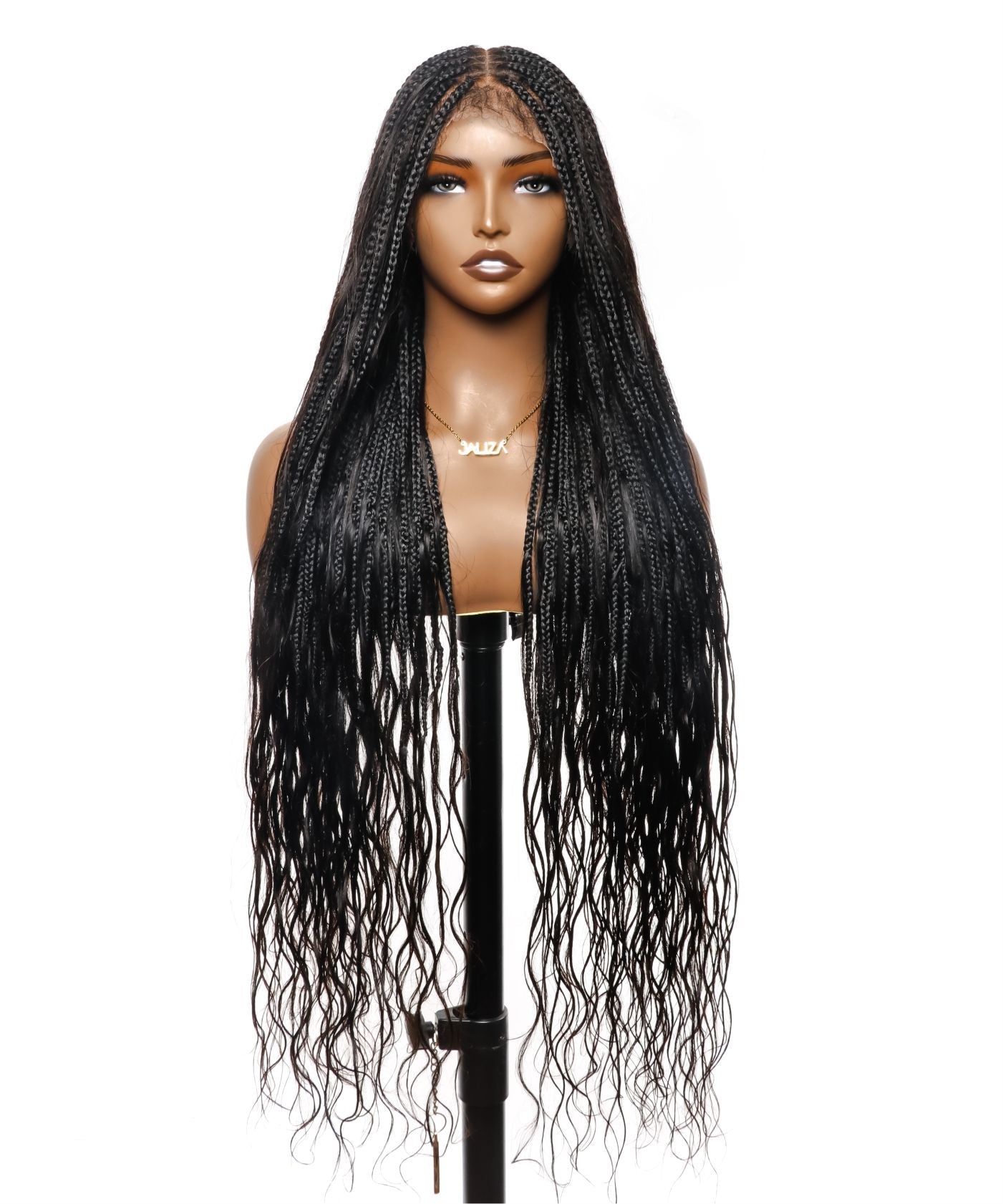 Human Hair Loose Body 42" Full Lace Knotless Boho Box Braided Wig 121 Strands (US Warehouse)