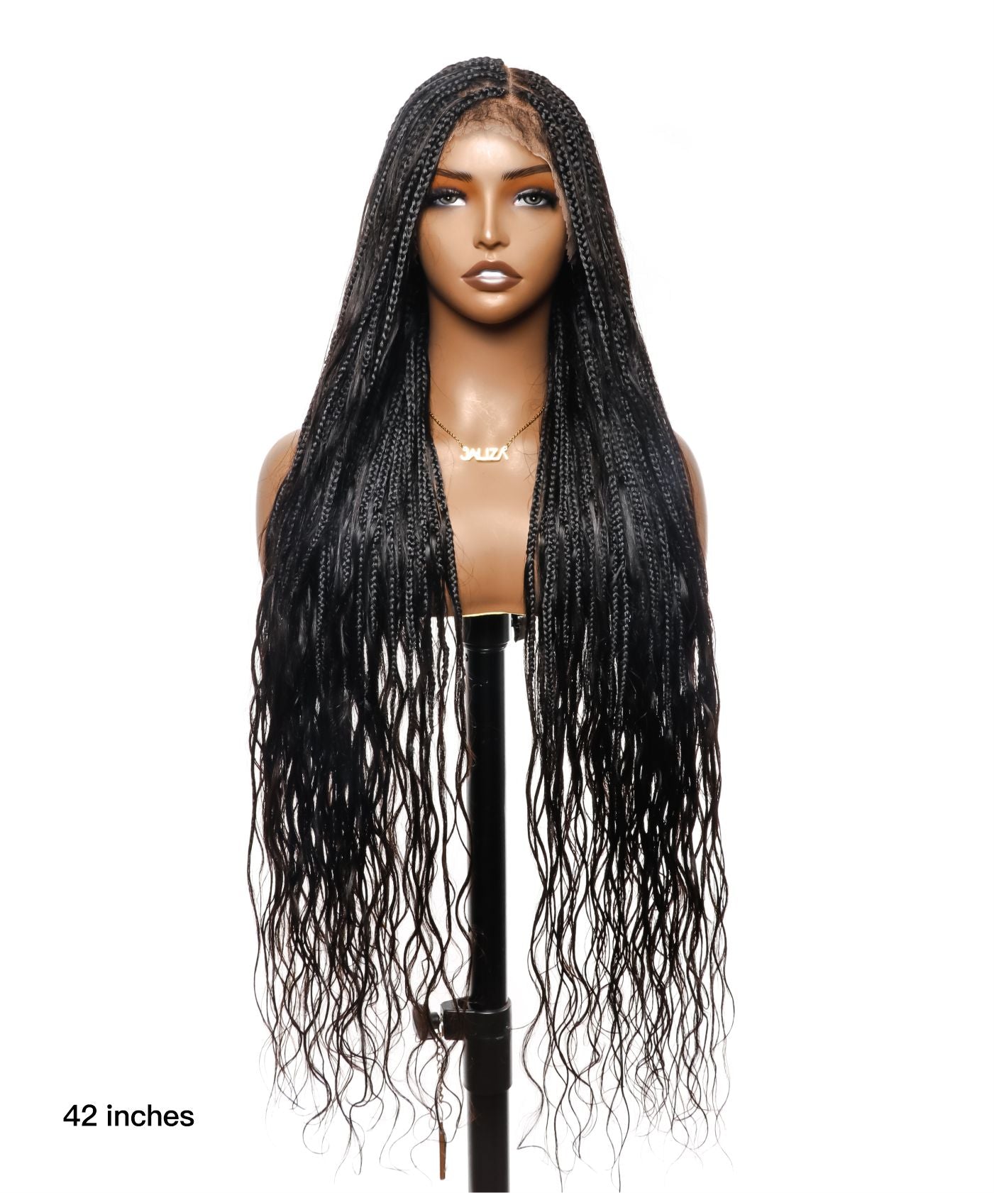 Human Hair Loose Body 42" Full Lace Knotless Boho Box Braided Wig 121 Strands (US Warehouse)