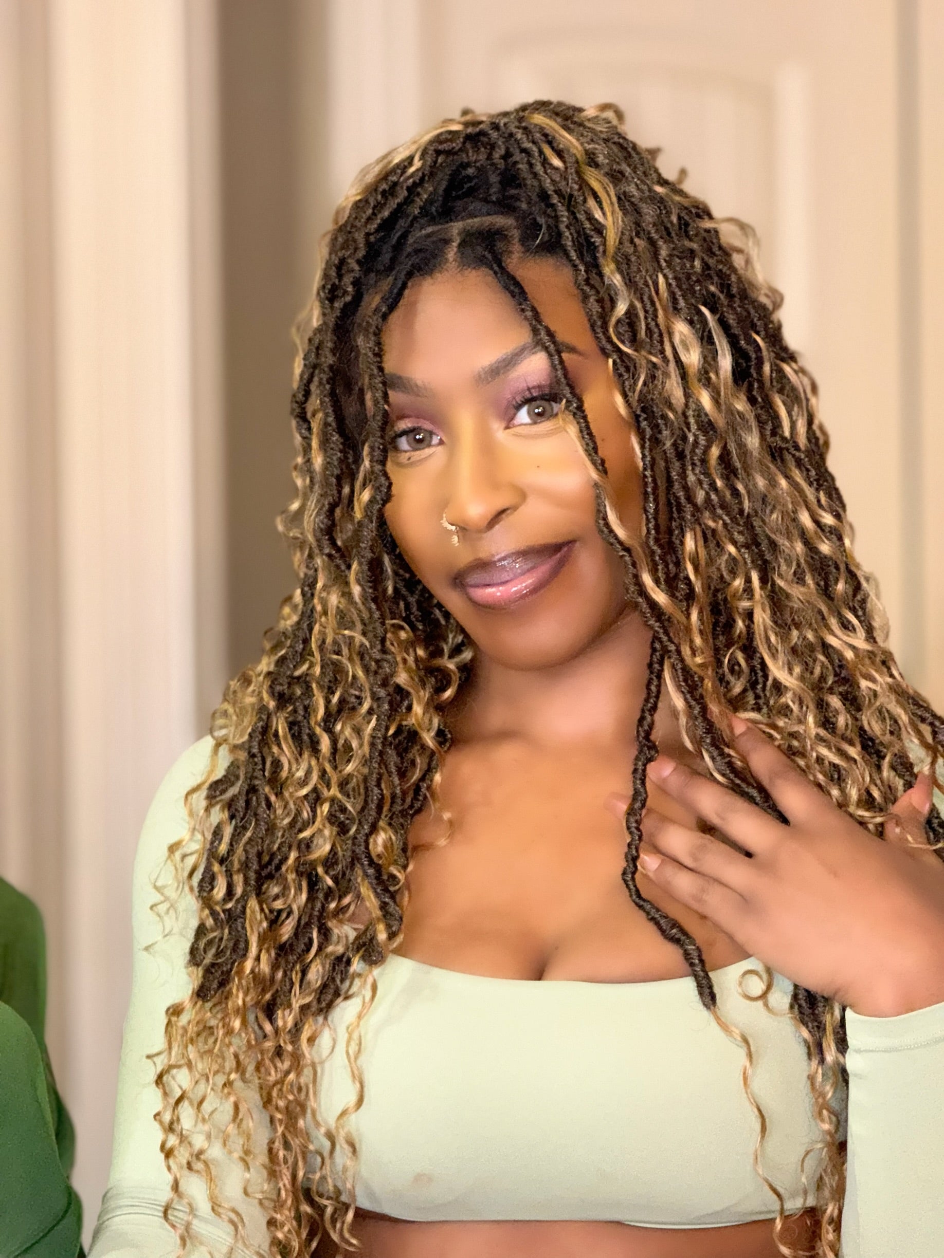 Salon-level Knotless Boho Locs Swiss HD Full Lace Human Hair Boho Curls Locs Wig