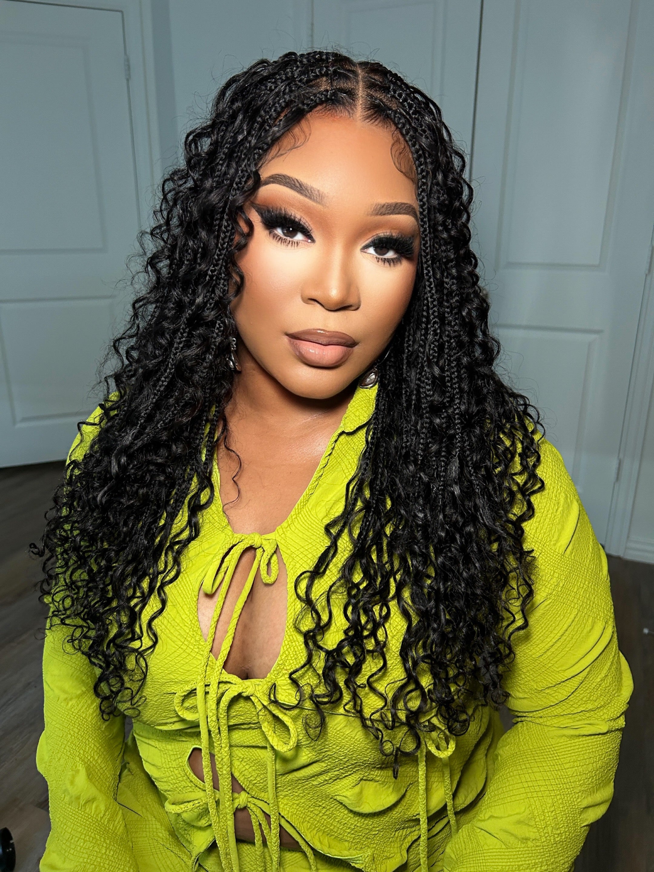 Essential Choice: 16-36" Human Hair Boho Curls Hand Tied HD Full Lace Knotless Braided Wig