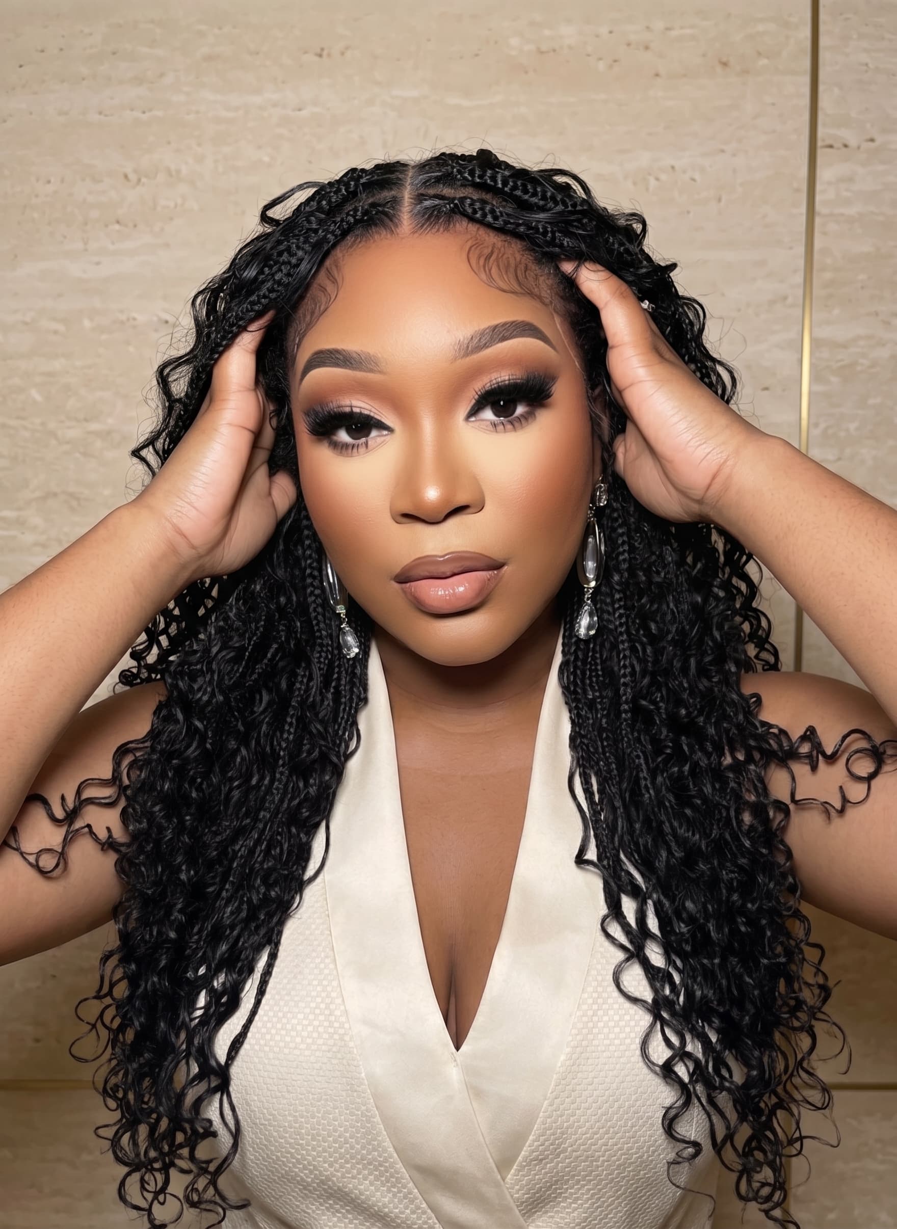 Essential Choice: 16-36" Human Hair Boho Curls Hand Tied Swiss HD Full Lace Knotless Braided Wig