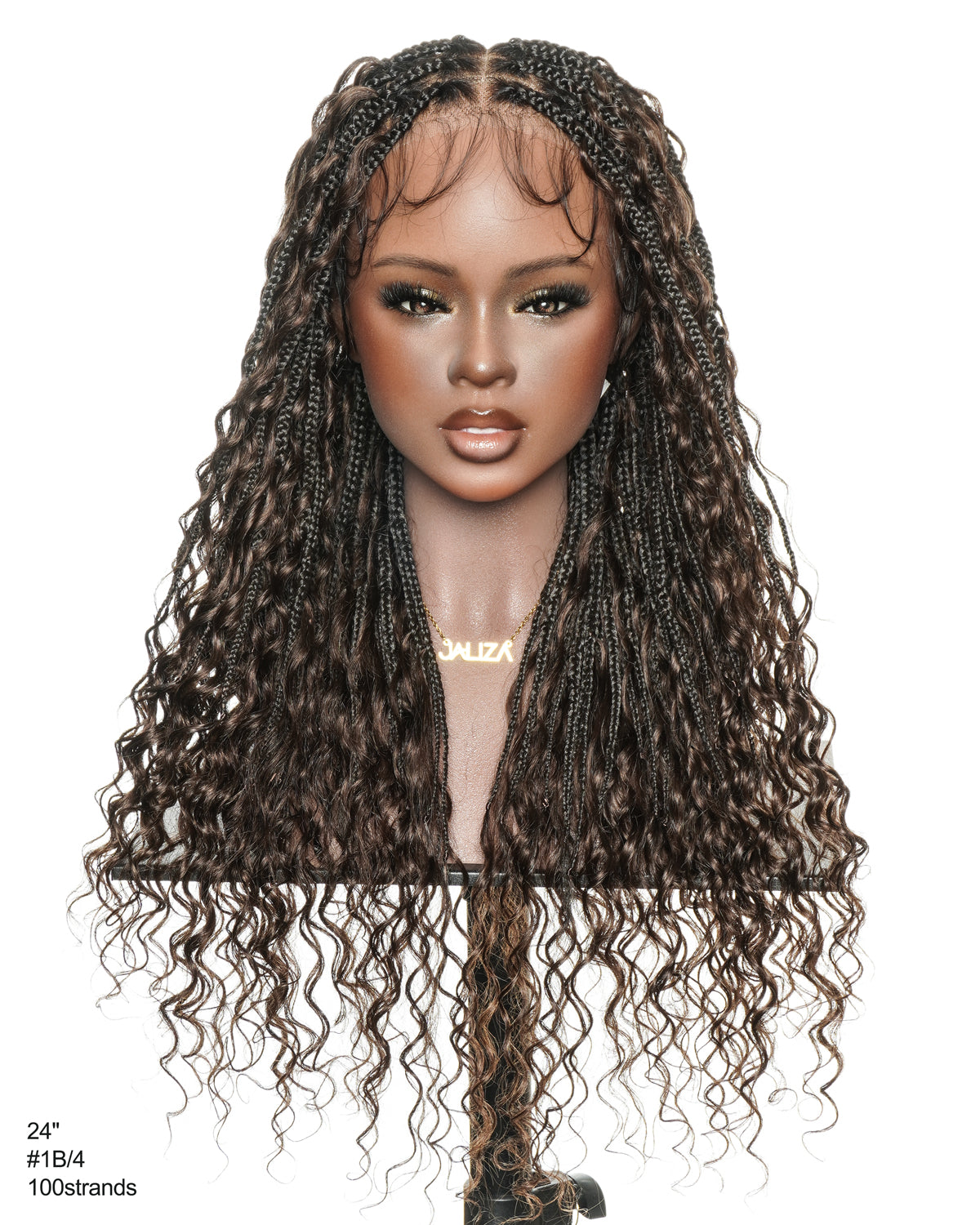 Kiki - 24" Pre Bleached Human Hair Lace Base Swiss HD Full Lace Human Hair Curls Boho Box Braided Wig"