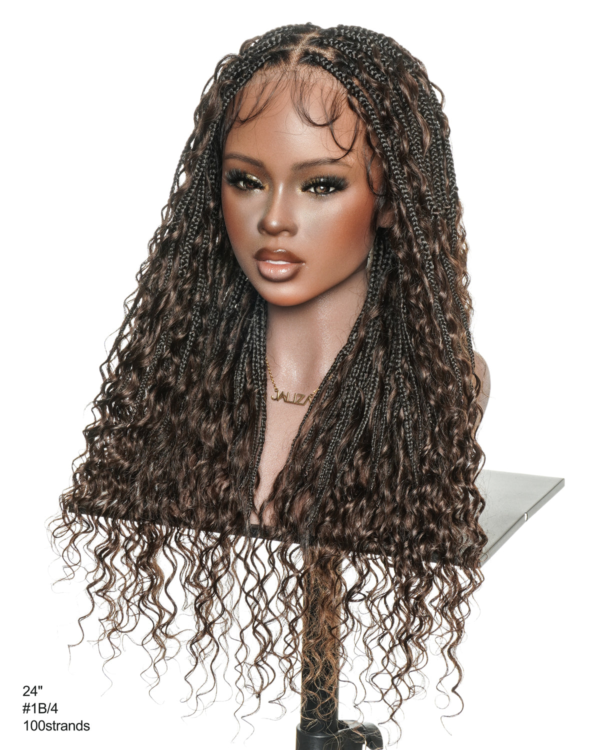Kiki - 24" Pre Bleached Human Hair Lace Base Swiss HD Full Lace Human Hair Curls Boho Box Braided Wig"