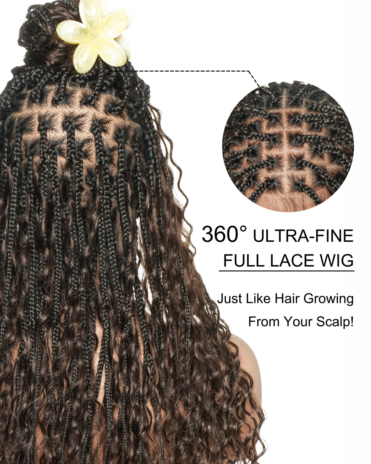 Essential Choice - Human Hair Boho Curls HD Full Lace Knotless Boho Box Braided Wig