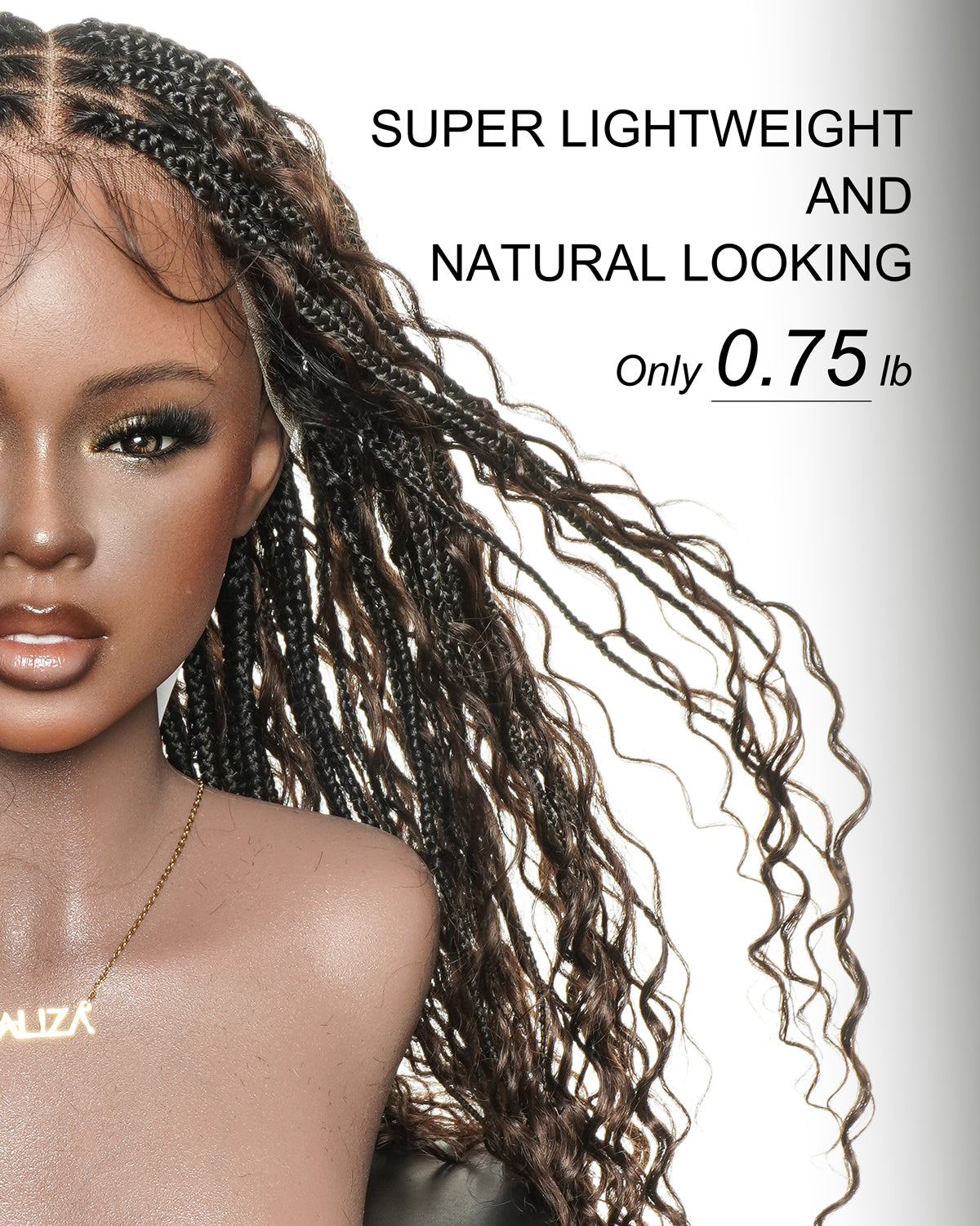 Essential Choice - Human Hair Boho Curls HD Full Lace Knotless Boho Box Braided Wig