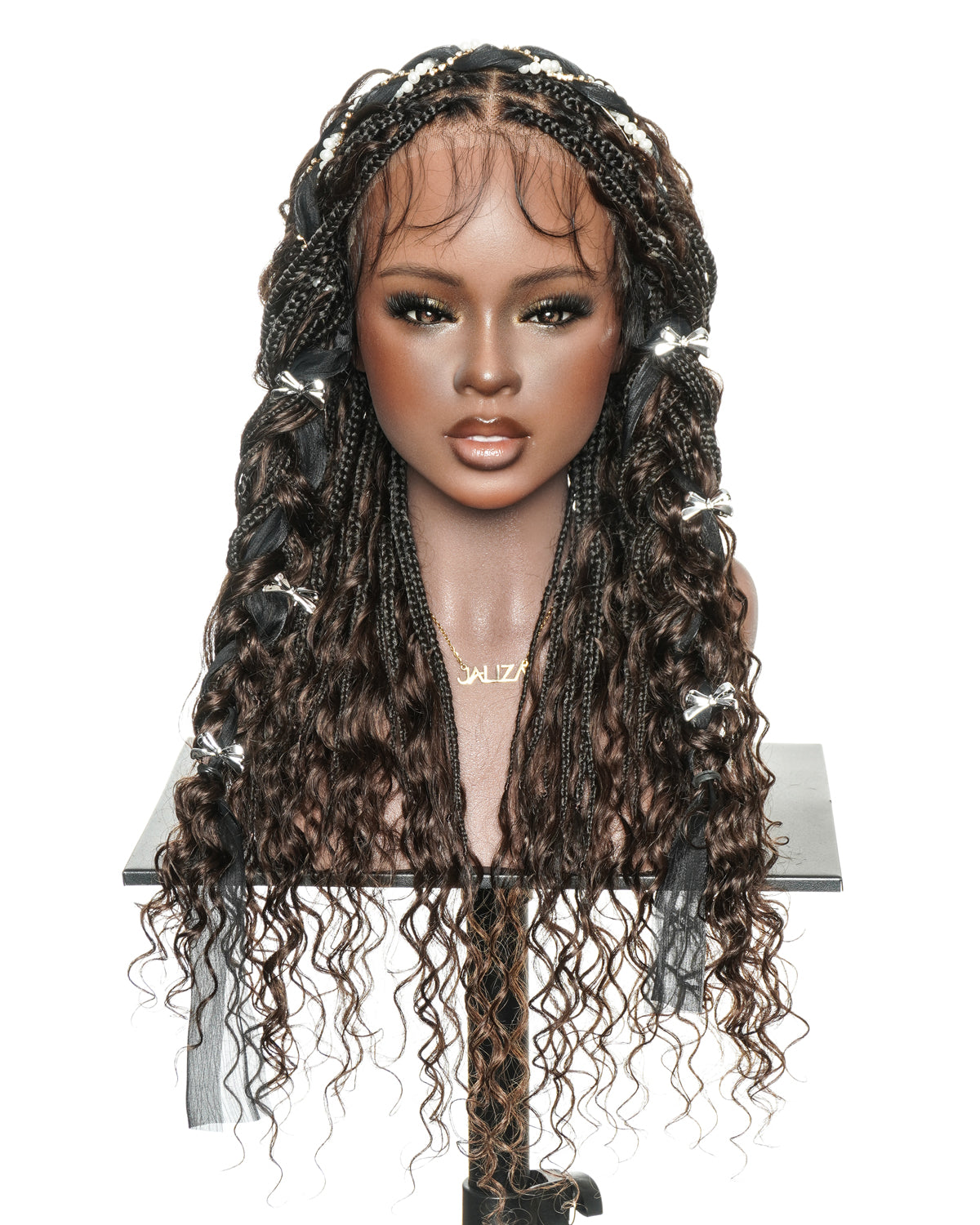 Kiki - 24" Pre Bleached Human Hair Lace Base Swiss HD Full Lace Human Hair Curls Boho Box Braided Wig"