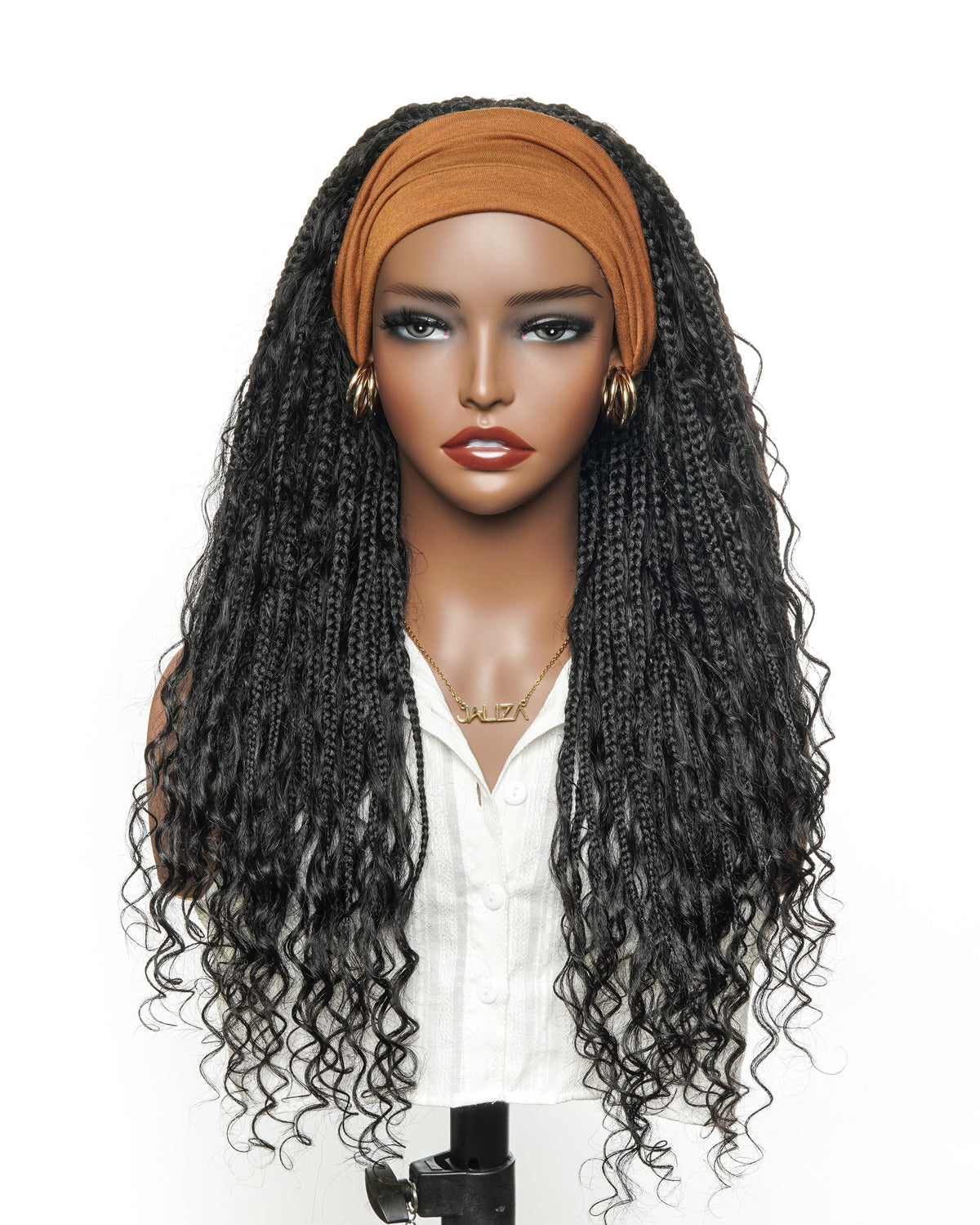 100% Hand-Tied Full Transparent Lace Human Hair Boho Curls Knotless Boho Box Braided Wig 86 Strands