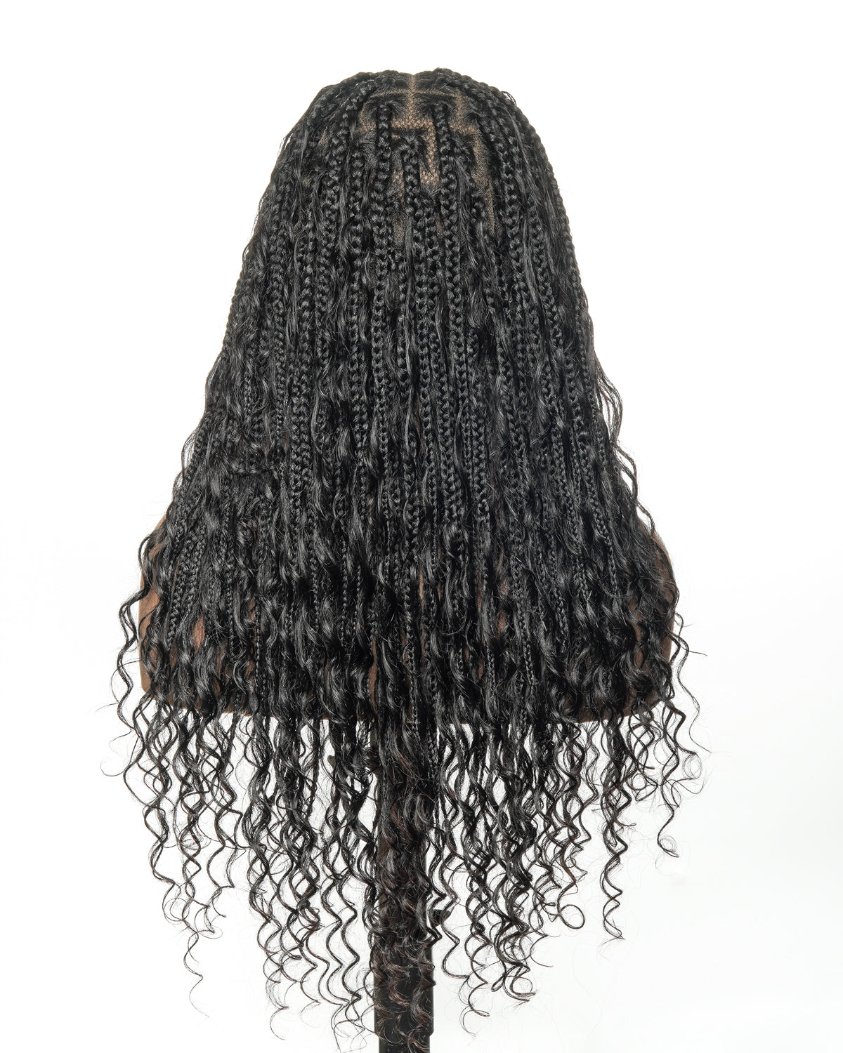 100% Hand-Tied Full Transparent Lace Human Hair Boho Curls Knotless Boho Box Braided Wig 86 Strands